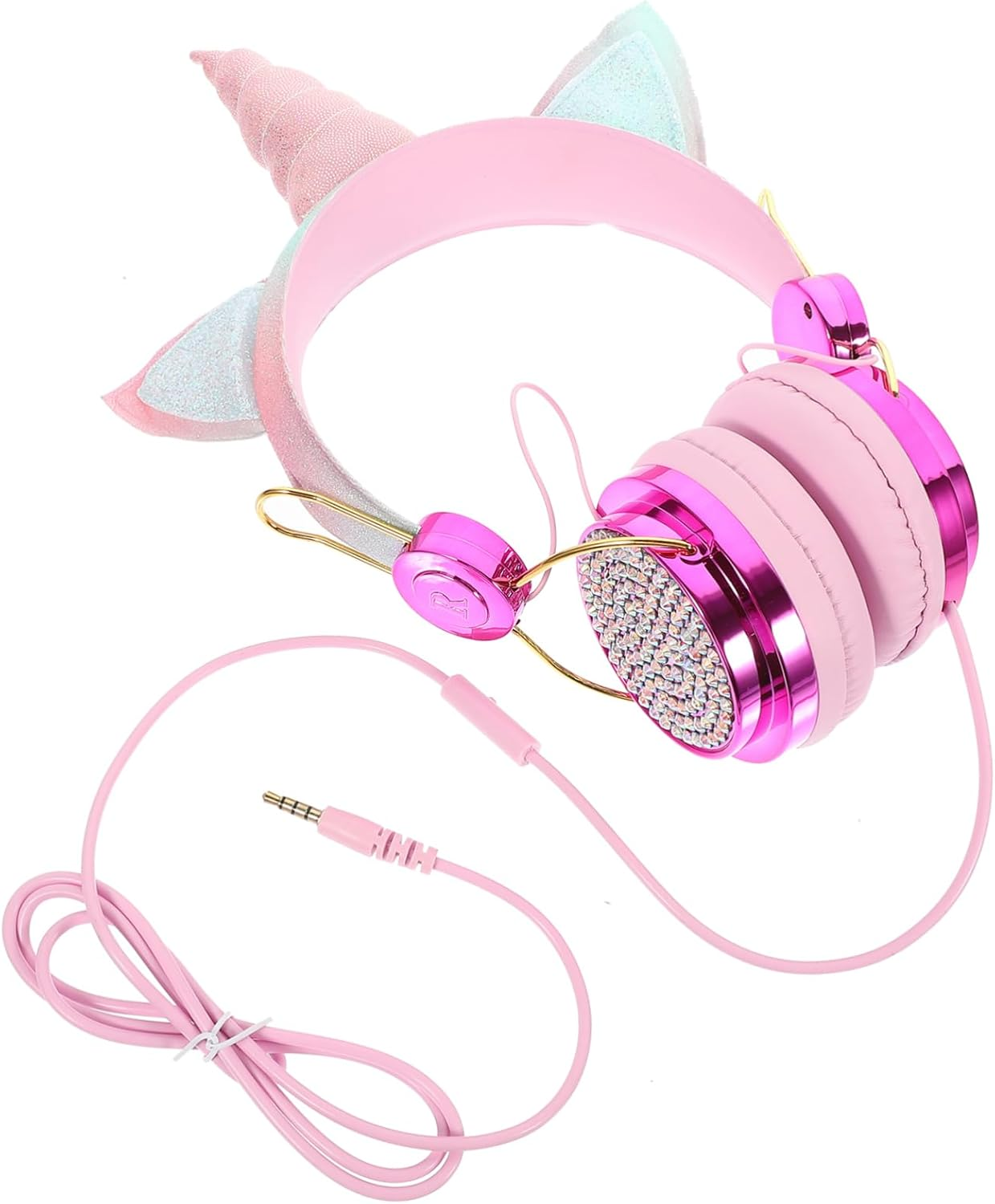 SHINEOFI over Ear Headphones with Mic Adjustable Headband Volume Limit Safe Stereo Headset for Boys Compatible with Laptop Phone Tablet Rose Gold Unicorn Design