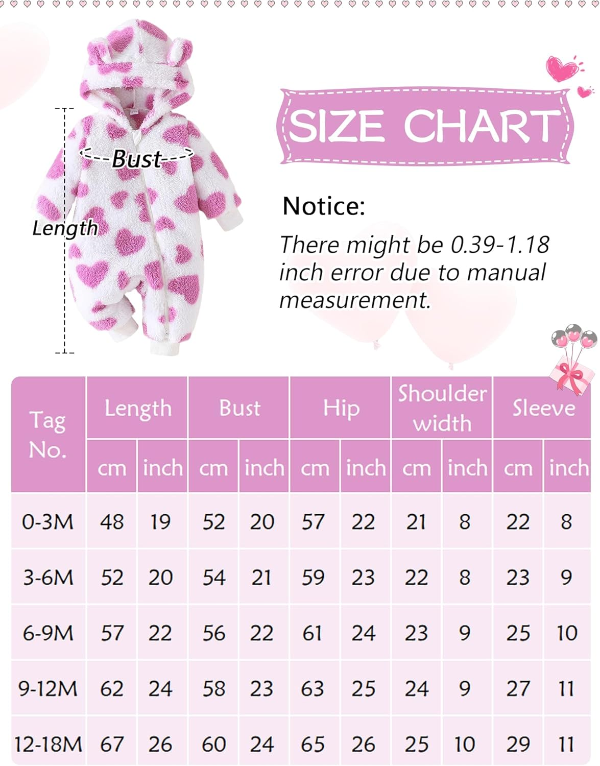SEAUR Newborn Baby Girl Snowsuit Winter Hooded Fleece Jumpsuit Infant Bear Ear Snow Suit Zip up Romper Warm Outwear Outfits image number 1