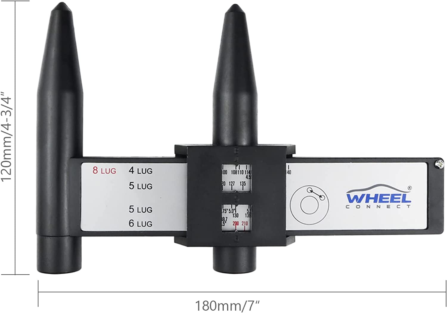 WHEEL CONNECT PCD Gauge，Wheel/Rim Bolt Pattern Measuring Tool, PCD Ruler, Sliding Caliper for 4 5 6 8 Holes image number 5