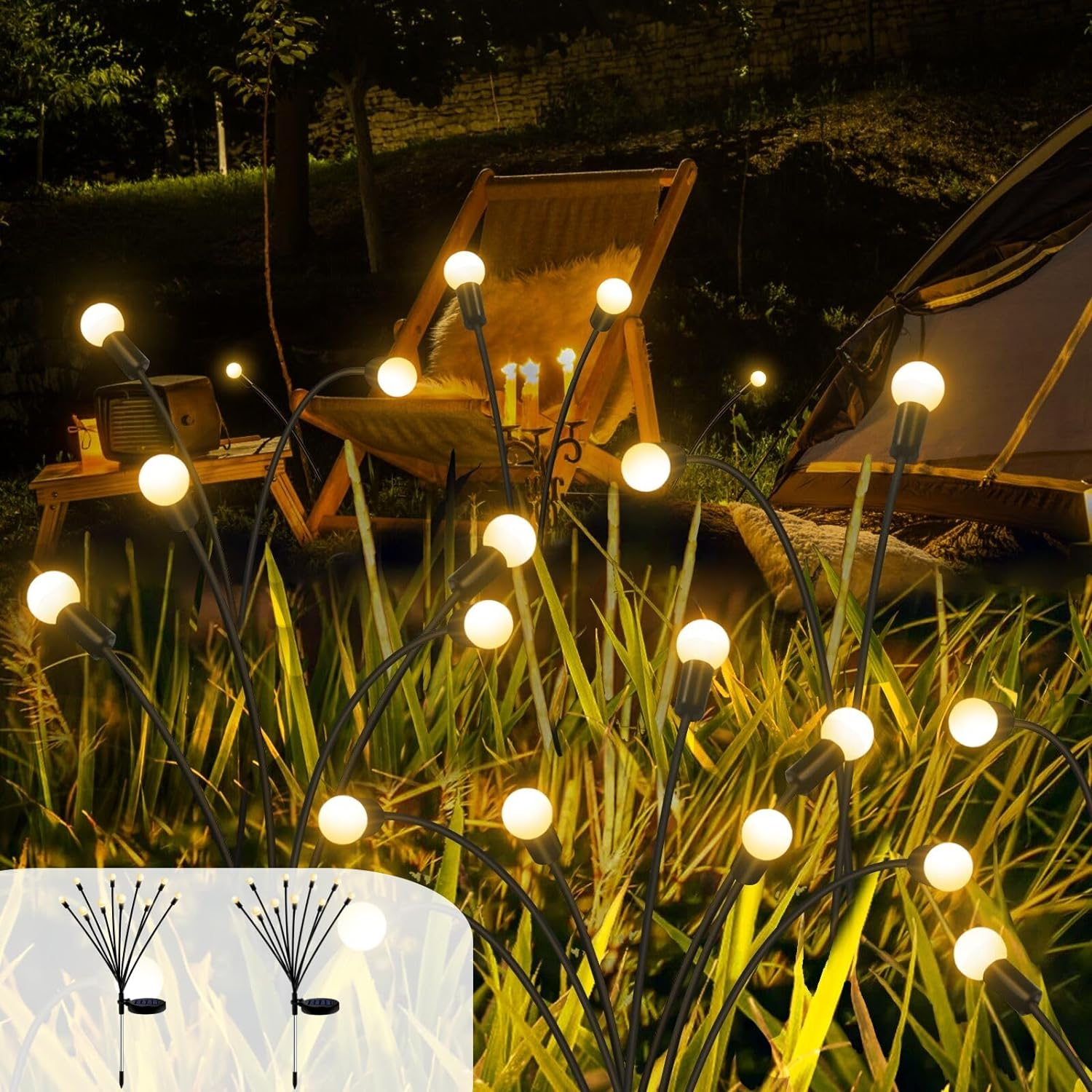 HELESIN 2 Pack Solar Garden Lights Outdoor, 20 LED Solar Light, Solar Outdoor Garden Light Waterproof Firefly Lights for Pathway Yard Patio Landscape Outdoor Decor, Warm White image number 4