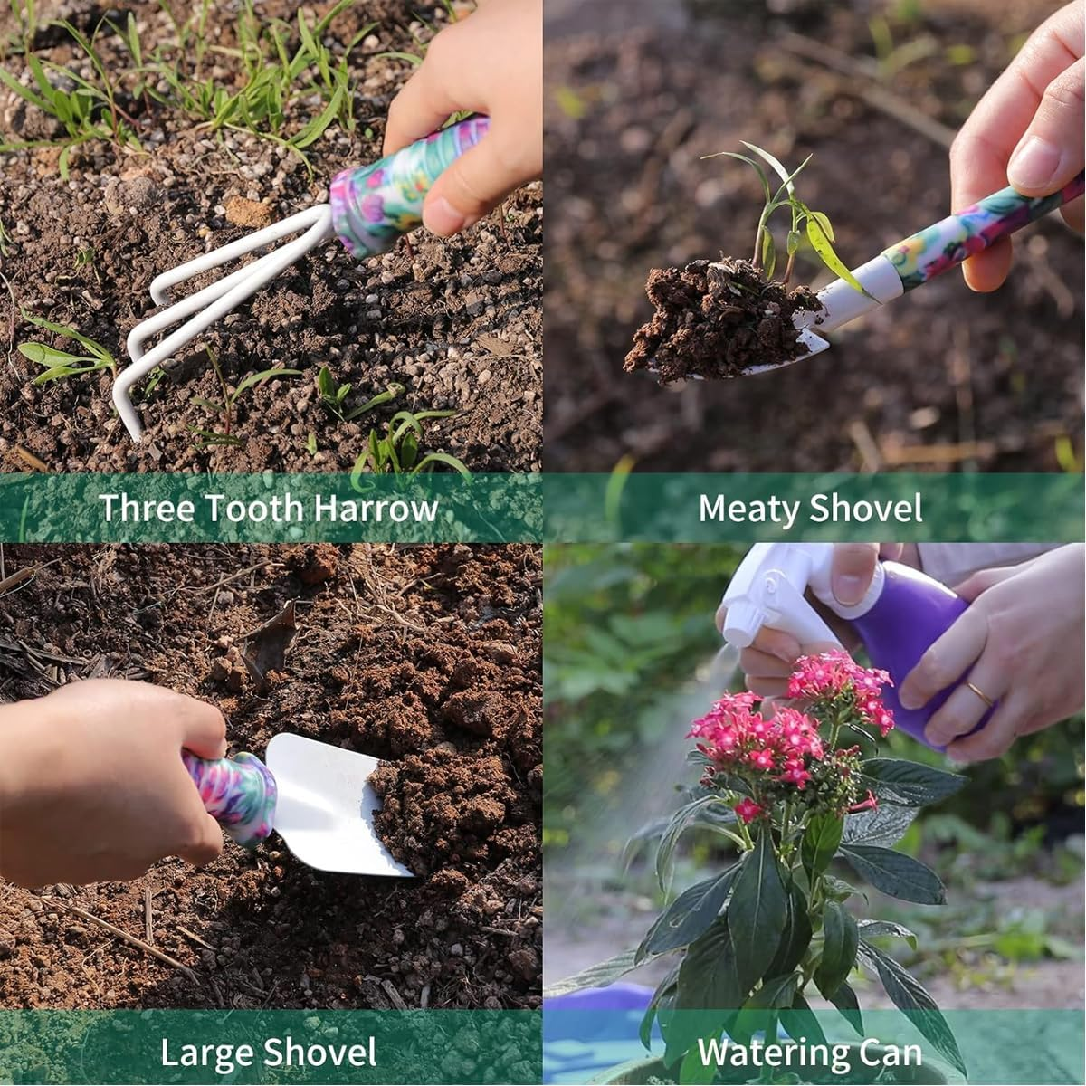 AIMALL 10PC Garden Tool Kit - Shovel, Rake, and Planting Tools Set with Ergonomic Purple Handles for Gardening image number 2