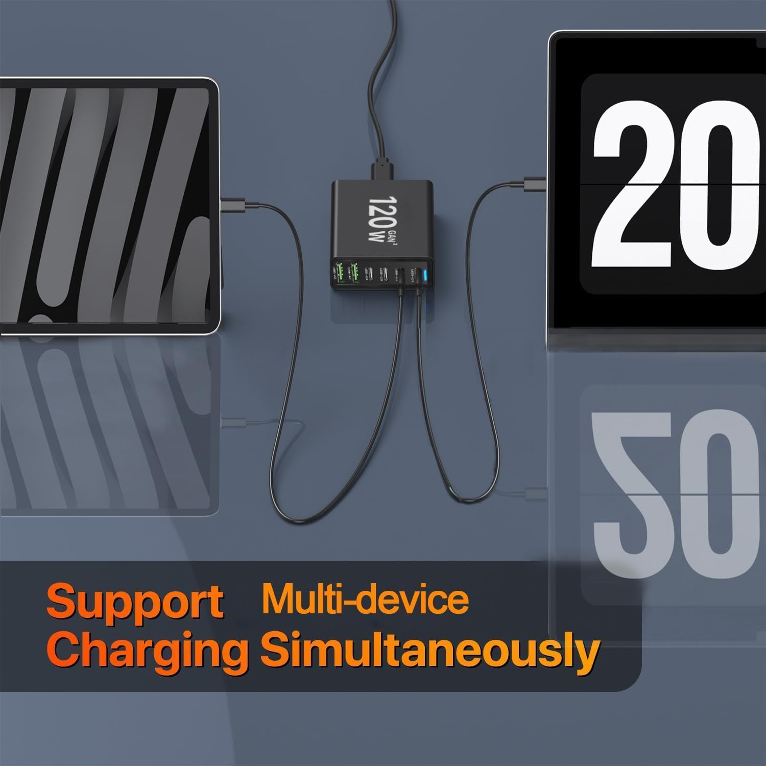 USB C Charging Station, 6 Port Charger【4 USBC + 2 USBA】 Total 120W Block Hub, Fast Charge PD20W Type C, Multiple Plug Power Adapter Compatible with Iphone 11/12/13/14/15/16/Galaxy S21/S22/S23/Tablet image number 6