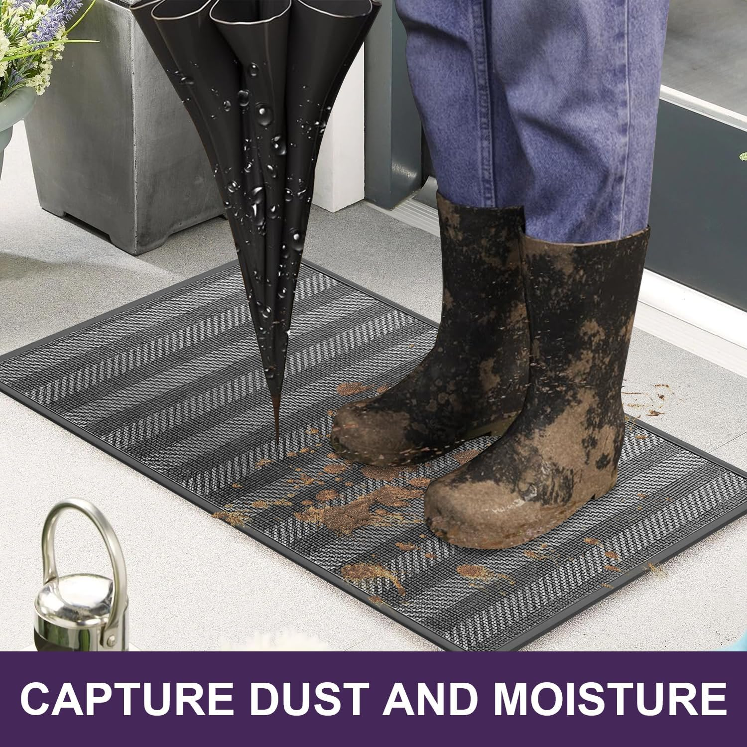 Non-Slip Front Door Mat，60 * 90 Welcome Mats Heavy Duty Durable Low Profile outside Doormat,Washable Absorbent Low-Profile inside Mat Entry Mat Entry Rug Door Mat Indoor Entrance(Grey) image number 5