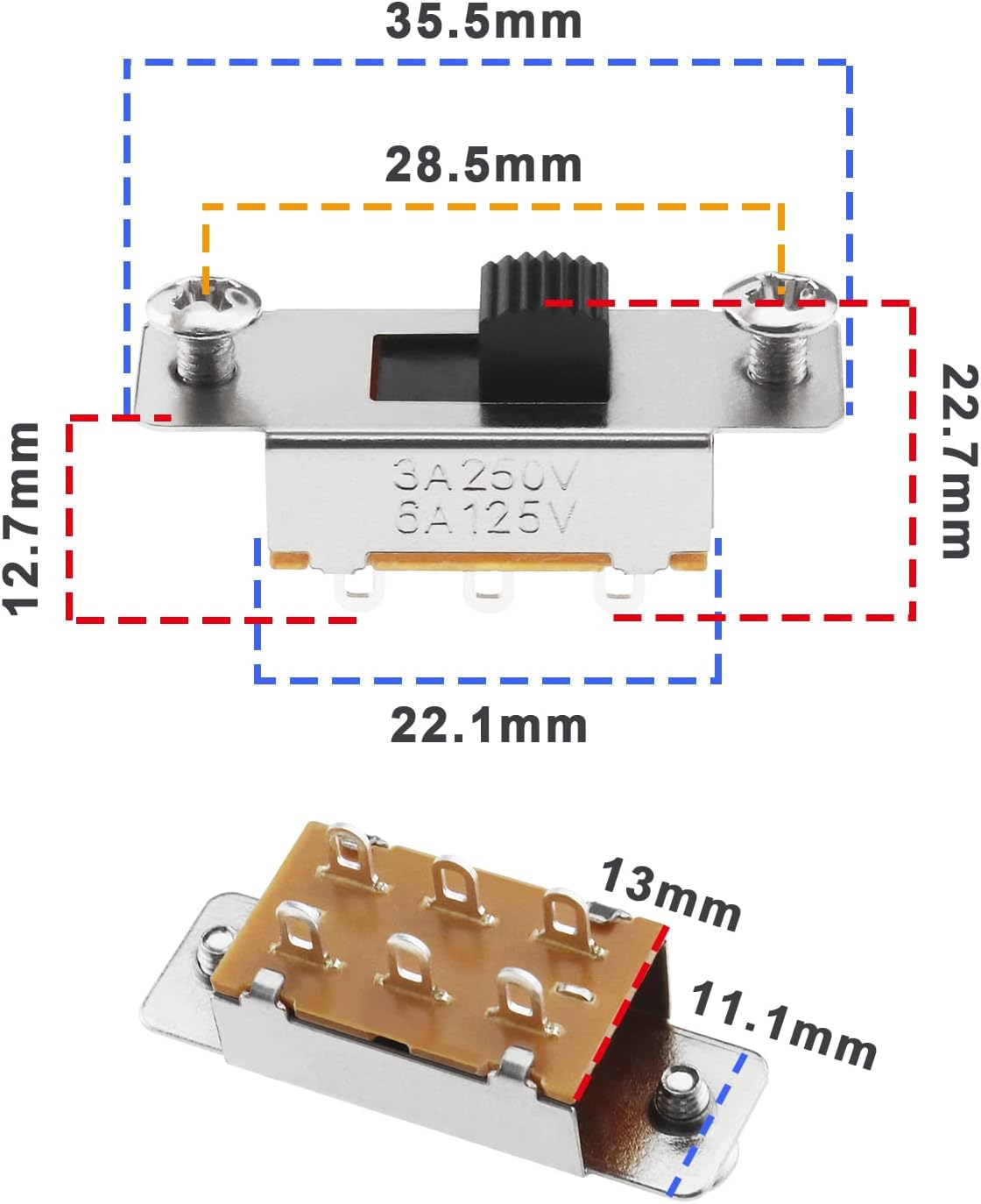Emagtech 2Pcs Slide Selector Switch with 4X Screws Compatible with Fender Jaguar/Jazzmaster Toggle Switch Guitar Accessories Metal image number 1