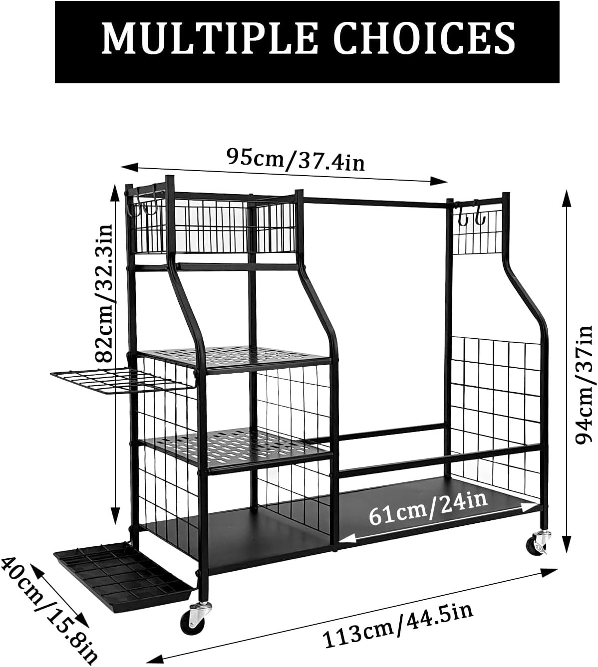 Golf Storage Organizer Golf Bag Storage Stand Golf Bag Organizer Garage Sport Equipment Storage Rack with Wheels Golf Equipment Rack with 4 Removable Hooks Large Capacity for Golf Storage Accessories image number 4