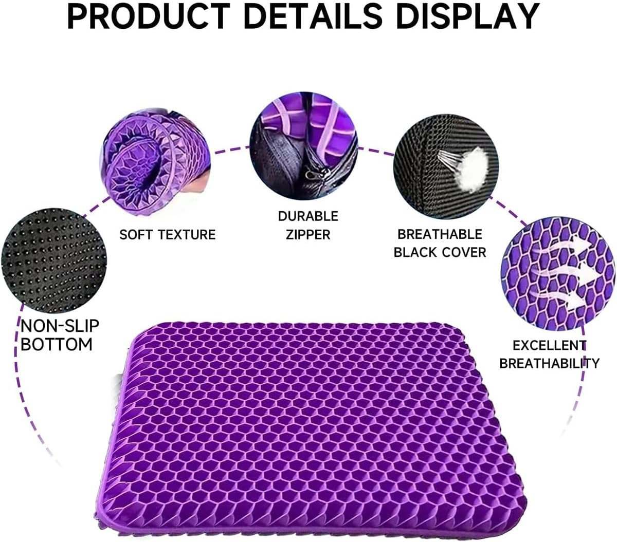AIMALL Gel Seat Cushion Honeycomb Design Large Size 15In/15.7In/16.5In/18.5In, Silicone Cooling Pad with Non-Slip Bottom & Breathable Cover for Office, Car, Home image number 2