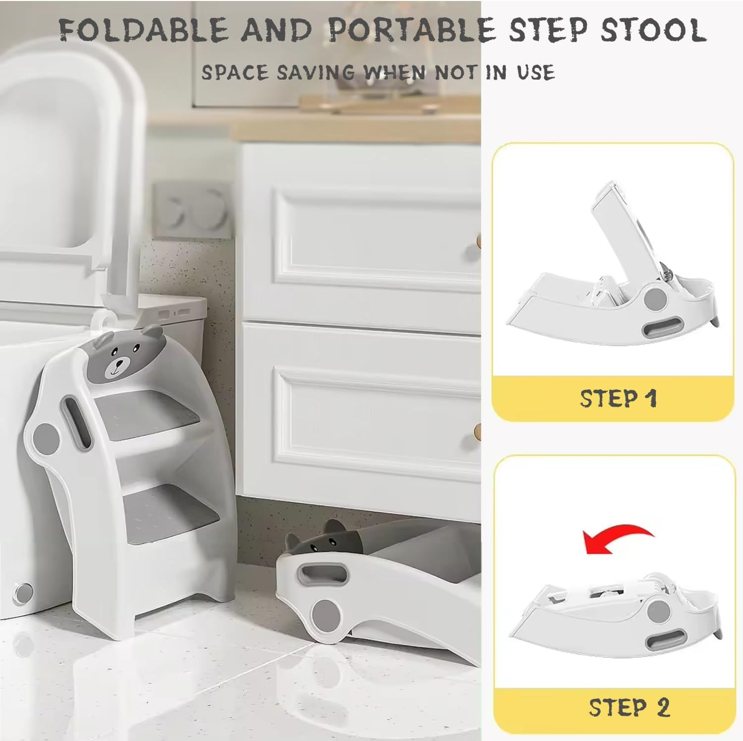 Toddler Step Stool for Bathroom Sink, 2 Step Stool for Kids Toilet Potty Training, Step for Kitchen Counter Nursery Bedroom, Step Stool Folding Bathroom Sink, Kitchen Counter, Easy to Move image number 6
