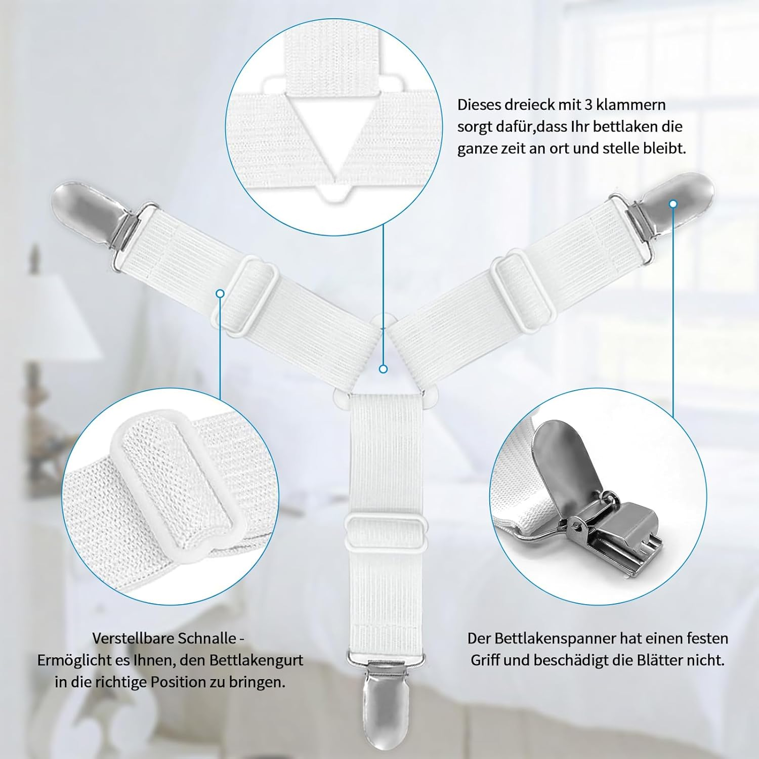 Alethron Bed Sheet Tensioners, Pack of 4 Adjustable Bed Sheet Tensioners, Elastic Bed Sheet Tensioners, Fitted Sheet Tensioners, Bed Sheet Tensioners, Bed Sheet Tensioners with Clip for Bed Linen, image number 6