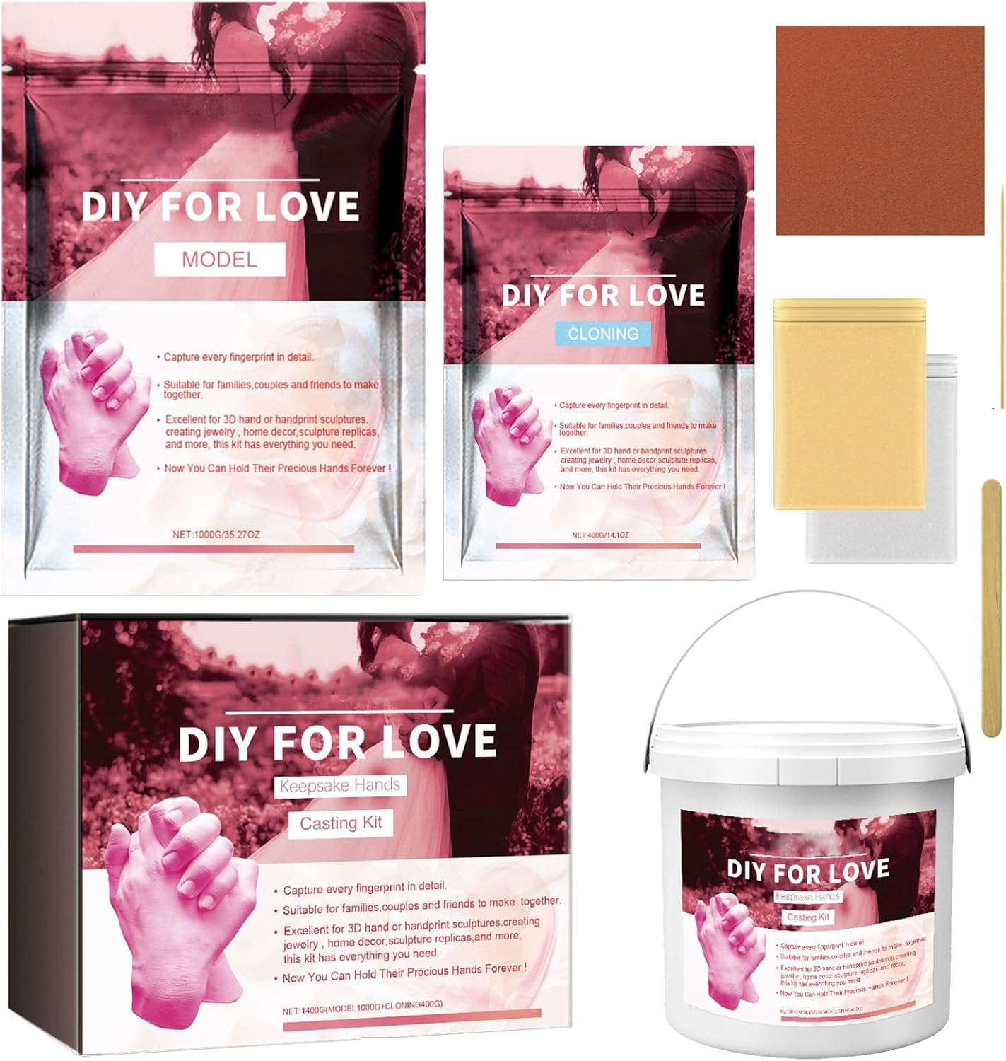 Hand Casting Kit Couples,Hand Statue Casting Supplies - Model Cloning Powder 3D Model Crafts Valentine'S Day Deocr image number 4