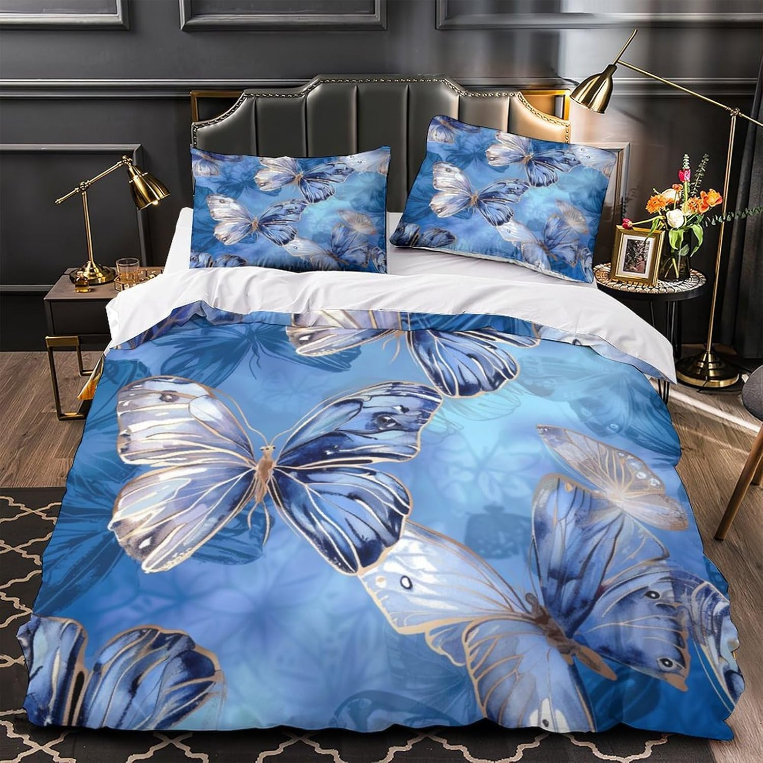 Butterfly 3D Printed Duvet Cover Set Microfiber 3 Pieces Quilt Cover Bedding Set with Pillowcases Soft Comforter Cover with Zipper for Kids Adults,Double（180X210Cm） image number 6