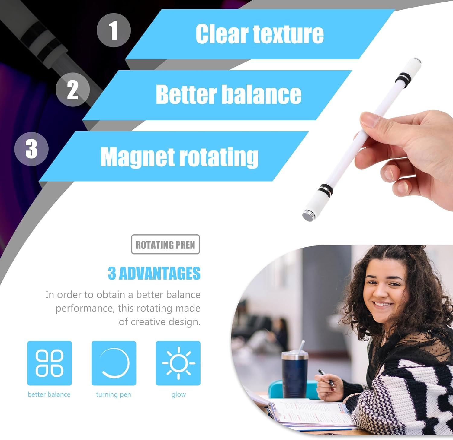 Jojofuny Luminous Rotating Pen Spinning Rotating Pen Rolling Finger anti Slip Coating Gaming Pen Flying Spinning Ballpoint Pen for Student Entertainment Black image number 4