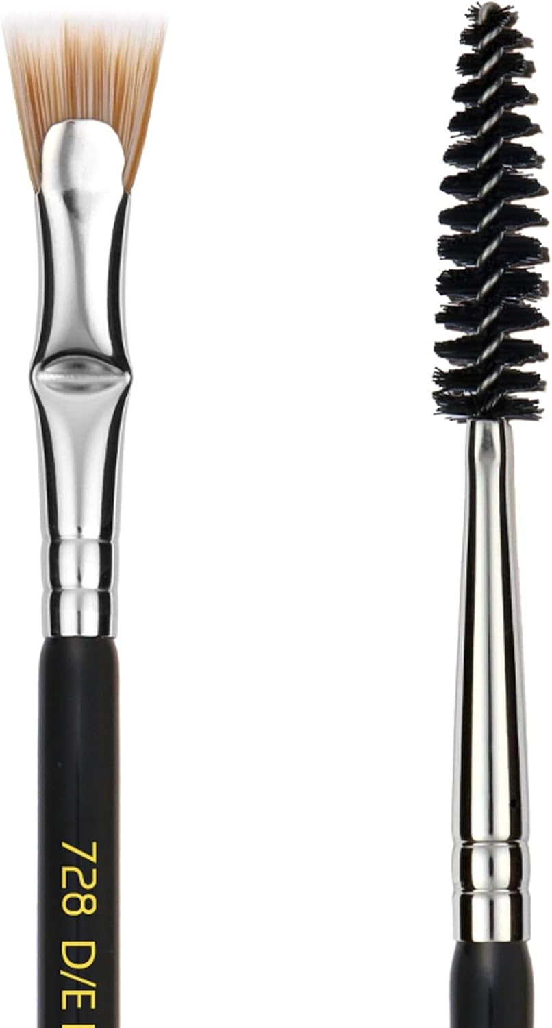 Bdellium Tools Professional Makeup Brush - Maestro Series 728 Double-Ended Bent Lash Fan and Spoolie - with All-Vegan Synthetic Fibers, for Achieving Clean, Clump-Free Mascara Application (Black, 1Pc)