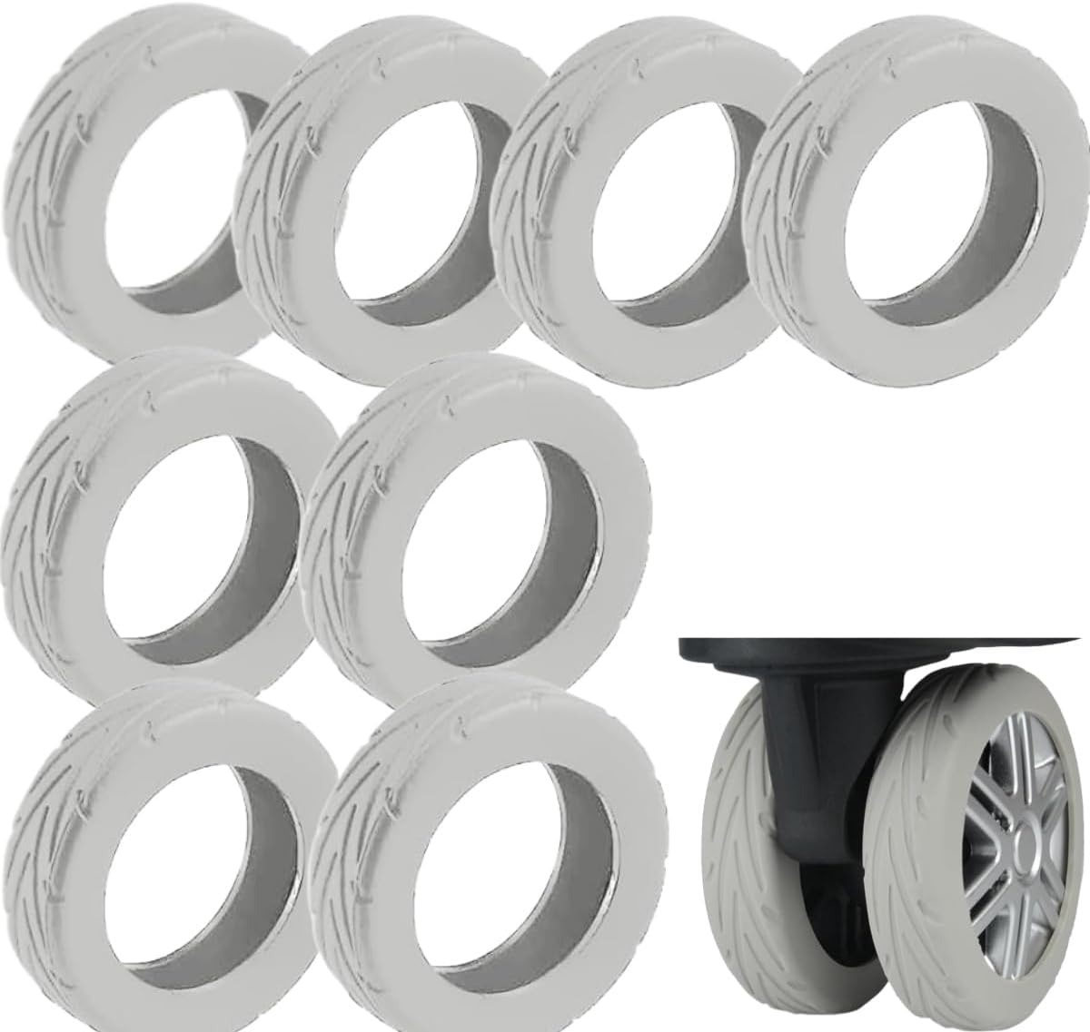 8 Pack Luggage Wheel Covers &ndash; Upgraded Silicone Suitcase Wheel Covers for Spinner Wheels & Office Chairs Durable, Noise-Reducing & Shock-Absorbing Fits Most Suitcases(Grey)