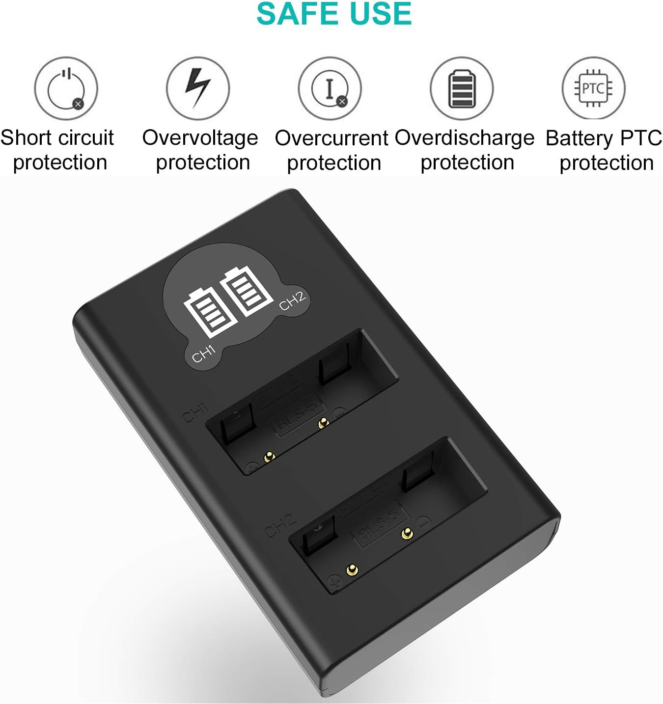 BLS-5 BLS-50 Battery (2 Pack) and Dual USB Charger Kit for Olympus BLS5/BLS50,OM-D E-M10 Mark III,OM-D E-M10 Mark II,OM-D E-M10,E-410,E-420,E-620,E-P1 image number 3