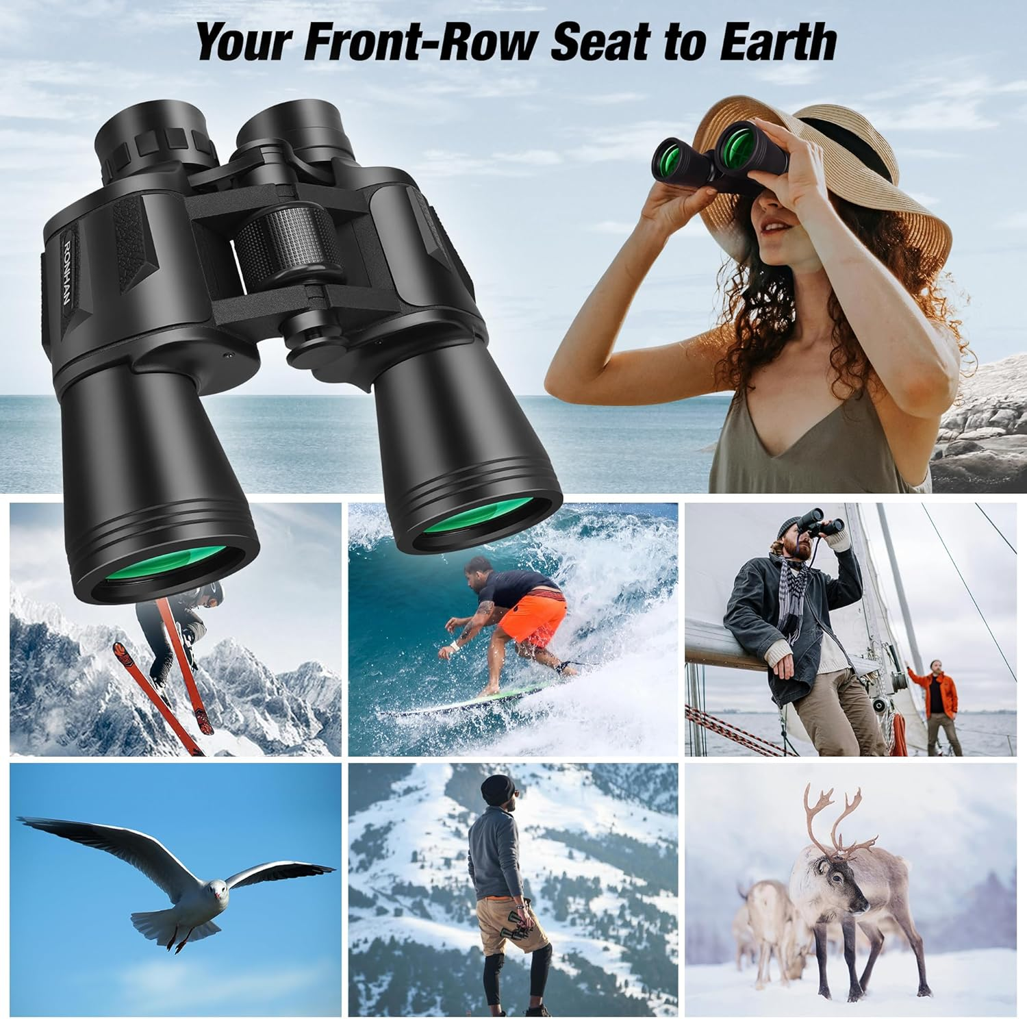 20X50 High Power Binoculars for Adults, Military Compact HD Professional/Daily Waterproof Binoculars Telescope for Bird Watching Travel Hunting Football Games Stargazing with Carrying Case and Strap - Black image number 2
