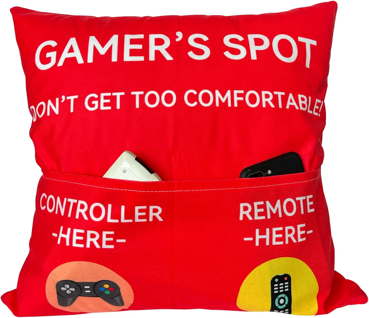 Gamer Gifts, Pocket Design Throw Pillow Covers 18 X 18 Inch, Gaming Room D&eacute;cor Stocking Stuffers Easter Basket Stuffers for Teen Boys Girls Men Father Boyfriends-Red