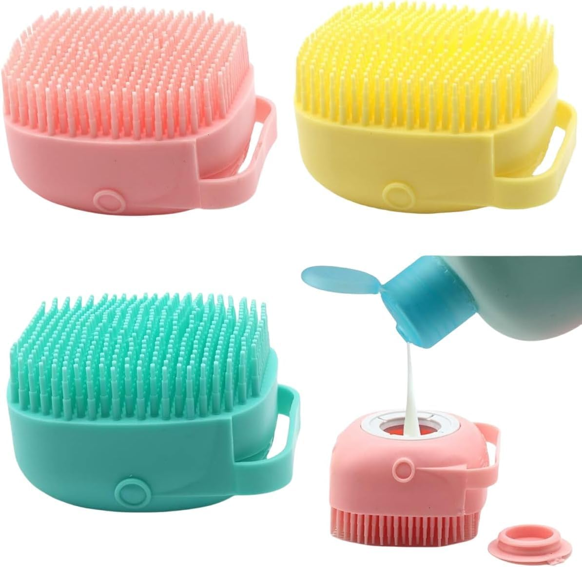 Body Scrubber with Soap Dispenser for Shower, 3 Pack Silicone Exfoliating Brushes, Soft Body Exfoliator, Bath Loofah for Women, Men and Pets, 3 Colors (Style 1, One Size) image number 3