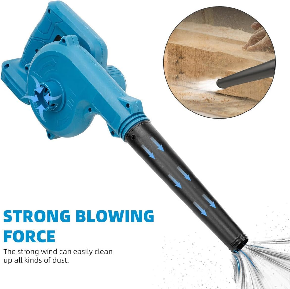 AIMALL Portable Cordless Air Blower &ndash; 1080W, 19000 RPM Leaf and Dust Cleaning Tool with Li-Ion Battery Capability, Blue image number 5