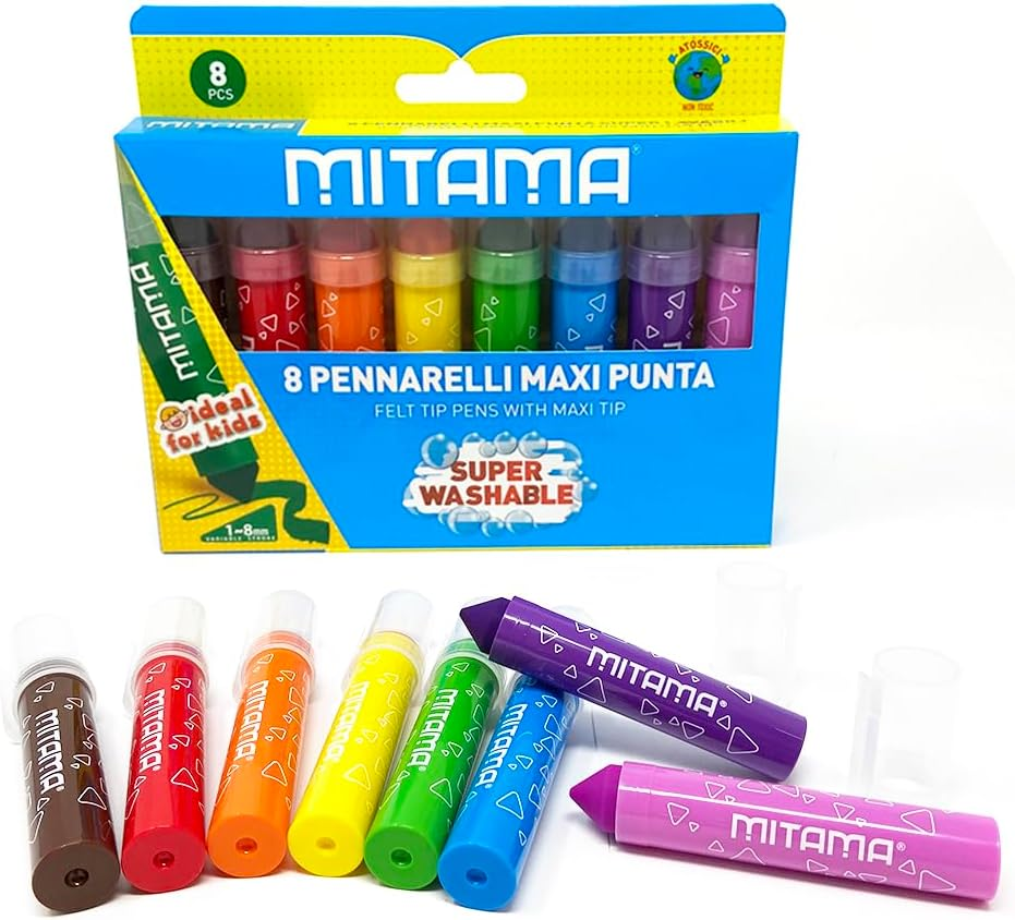 Mitama - Maxipunta Super Washable Felt Tip Pens - Case of 8 Felt Tip Pens - Maxi Tip (1-8 Mm) - Ergonomic Grip - School Colours - Colouring Pencils Pencil Case School image number 1