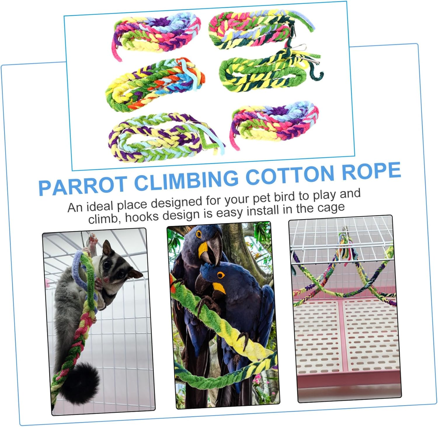 ARTSEWPLY 6 Pcs Parrot Swing Plaything with Colorful Cotton Rope for Birds and Hamster Climbing Rope Hanging Climbing Gym for Small Pets Reduces Boredom and Encourages Chewing Random Color image number 5