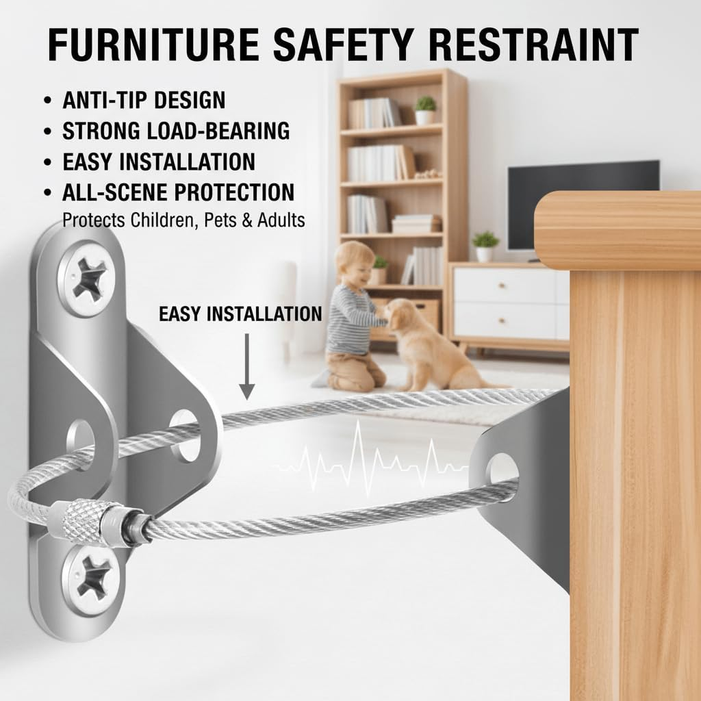 Furniture Safety Anchor, Baby Proofing Wall Anchor, Durable Metal Furniture Straps for Earthquake and Anti-Tip, Compatible with Cabinets, Wardrobes, Drawers, and Bookshelves, Easy Installation, 10 Pcs - Ruibex image number 3