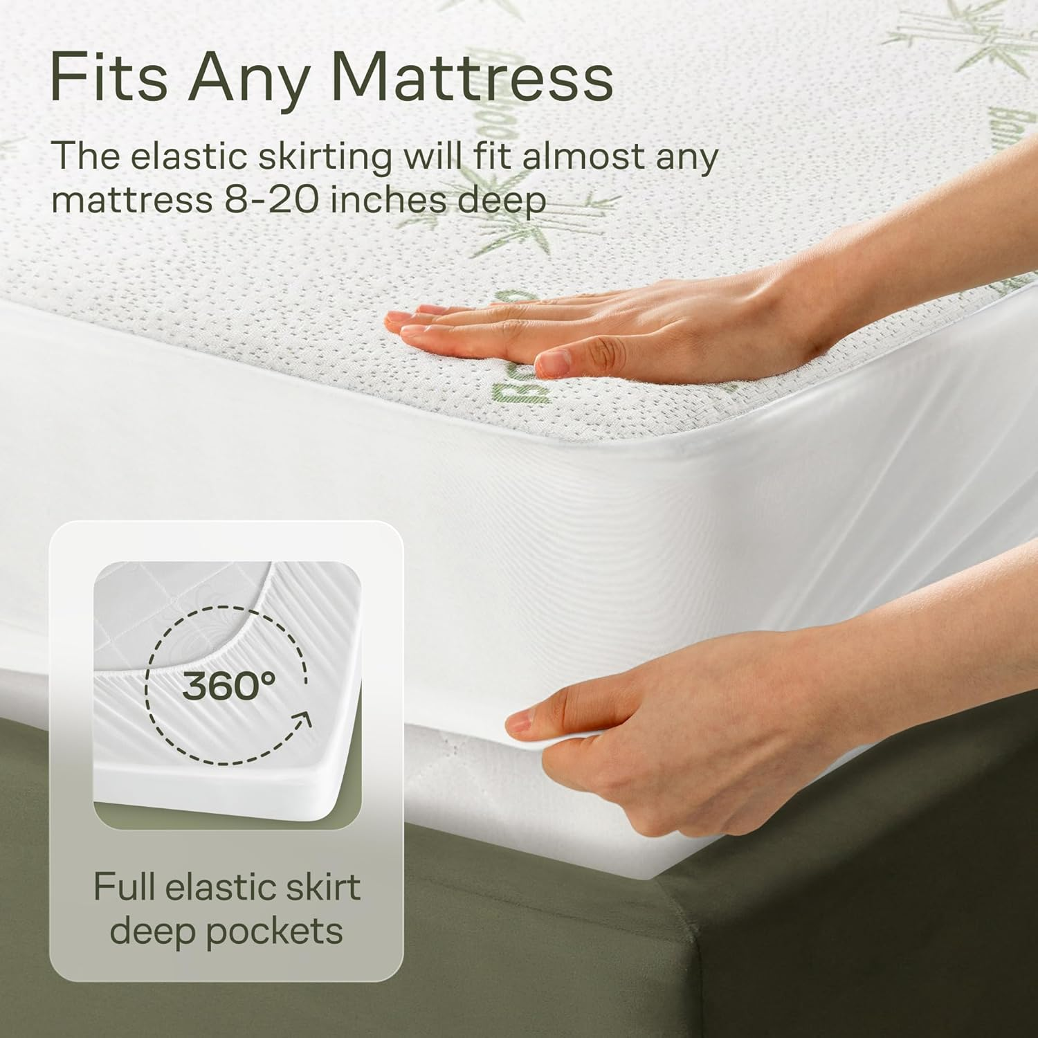 100% Waterproof Full Size Mattress Protector - 360 Protection against Spills, Stains & Accidents for Parents & Pet Owners - Noiseless & Cooling Viscose Made from Bamboo (Green) image number 2