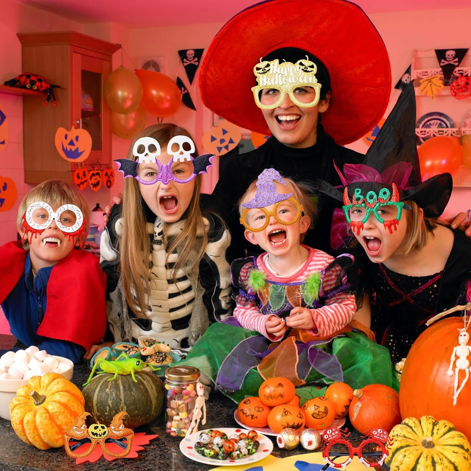 MOTYYA 24Pcs Halloween Party Glasses Bulk Glitter Party Glasses for Kids Halloween Party Favors Halloween Party Supplies Decorations image number 4