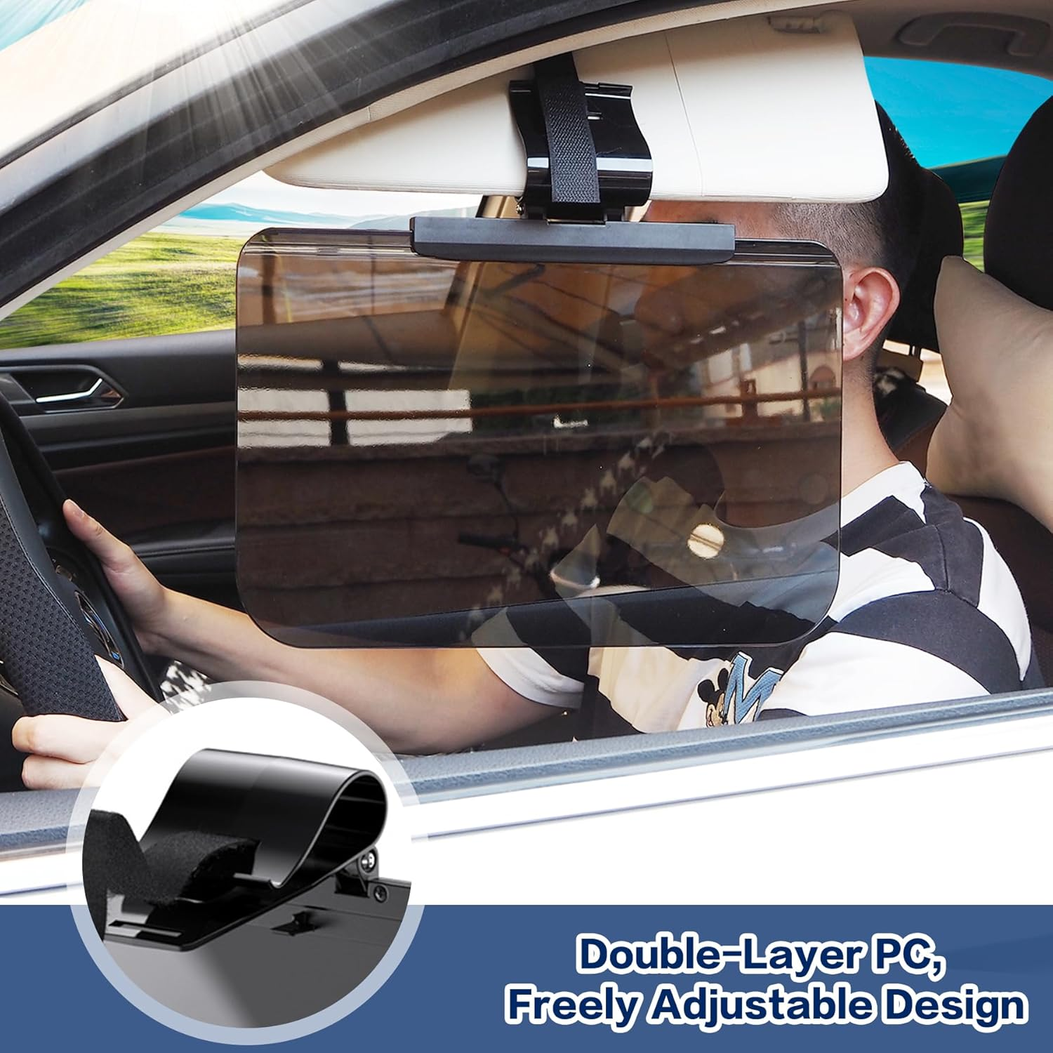Car Visor Sunshade Extender, Adjustable Polarized Sun Visor Extender, Windshield Anti-Glare Uv-Filtering Sun Blocker for Safe Driving (Transparent) image number 1