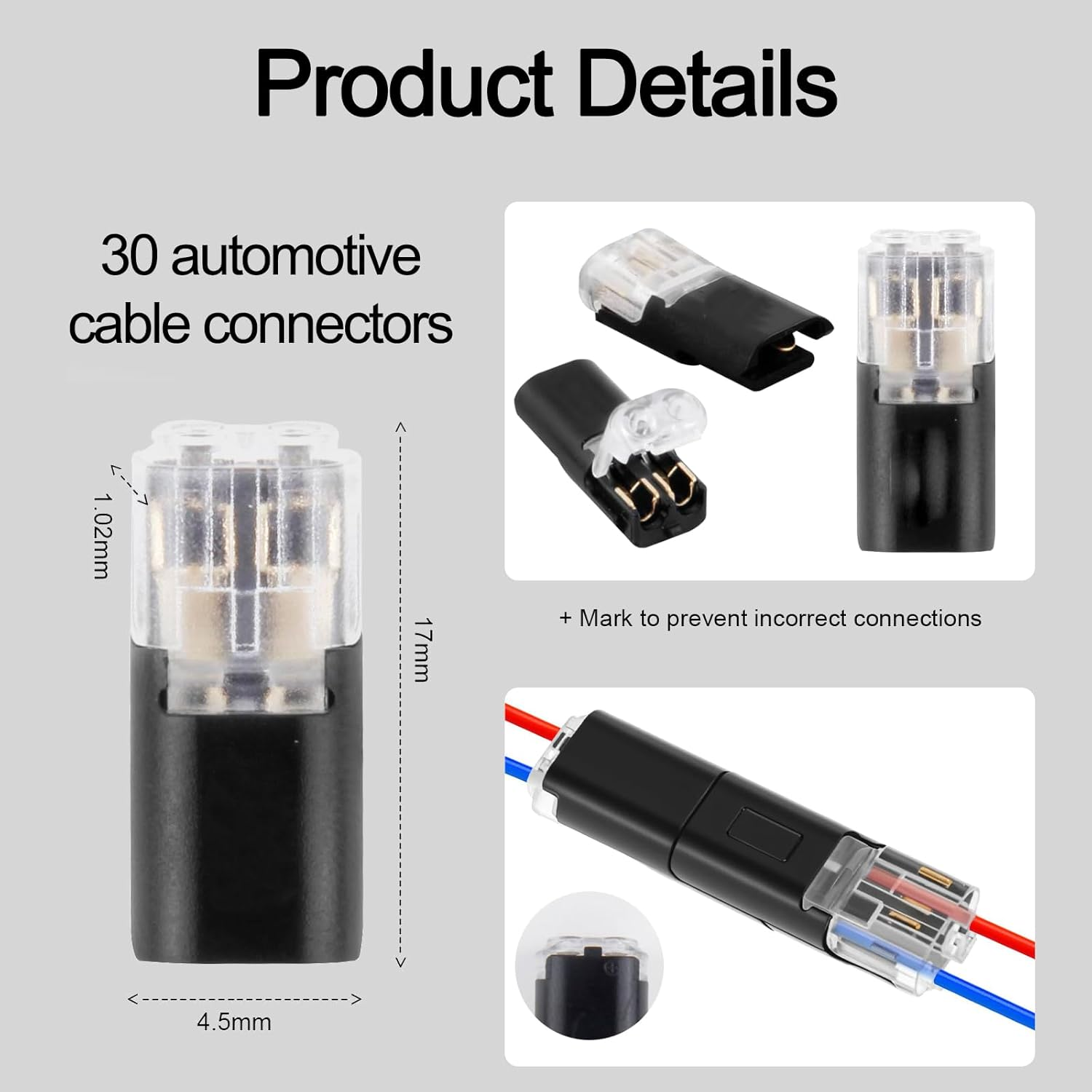 Trrtdo 30PCS 2 Wire Quick Disconnect Connectors 16-18 AWG Solderless Wire Connectors Fast Secure Electrical Connection for Automotive LED Lights DIY Projects image number 1