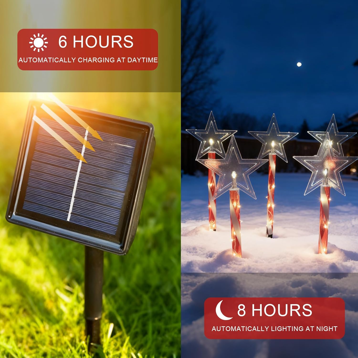 Quintrost Solar Christmas Lighting Star for Outdoors, Pack of 5 Christmas Stars Garden Lights, IP65 Waterproof Solar Lights, Christmas Decoration for Garden, Patio, Walkway, Yard, Lawn, Warm White image number 2