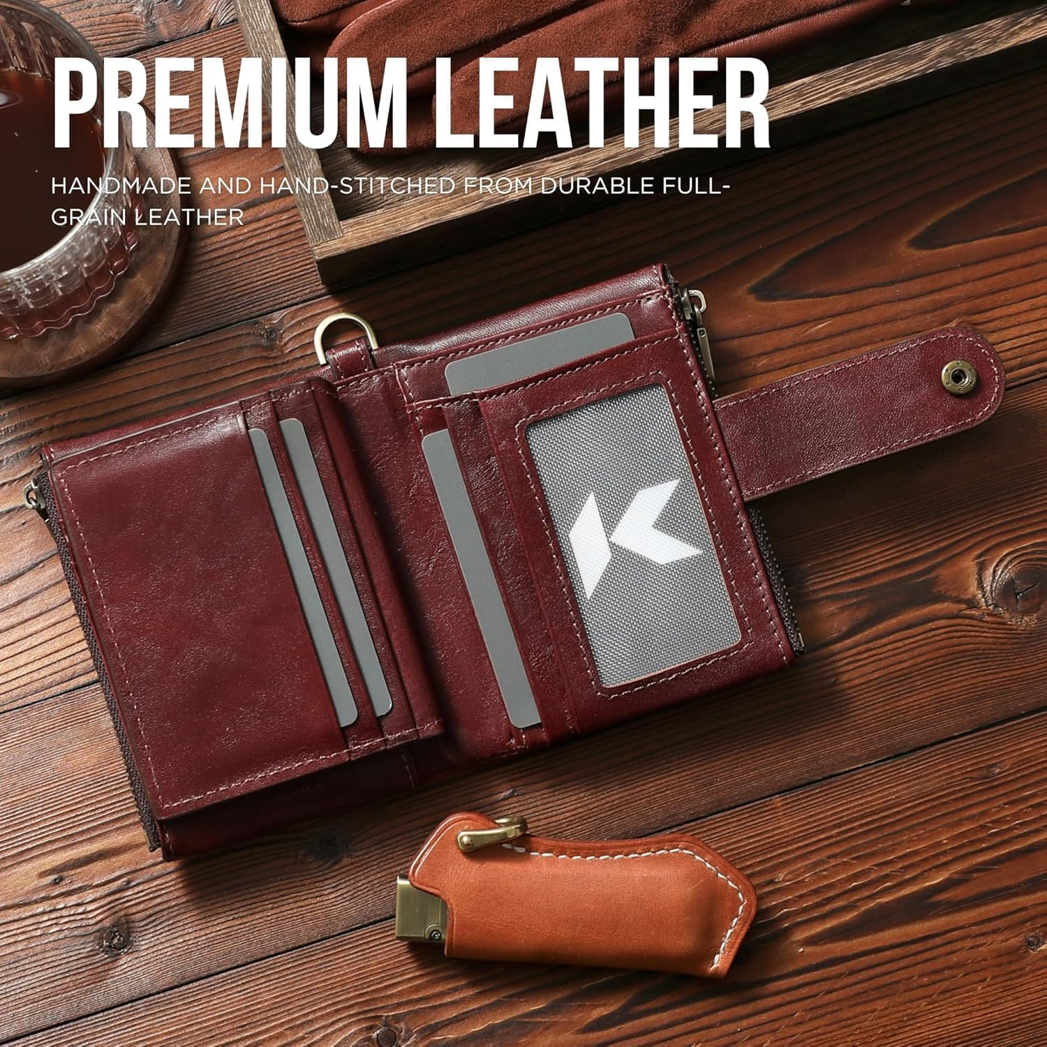 Zipper Wallet for Men Genuine Leather with Zip Coin Pocket RFID Blocking Large Capacity Bifold Purse Front Pouch Card Holder Case for Cash ID Travel, Carteras Billeteras Para De Hombres Cuero image number 2