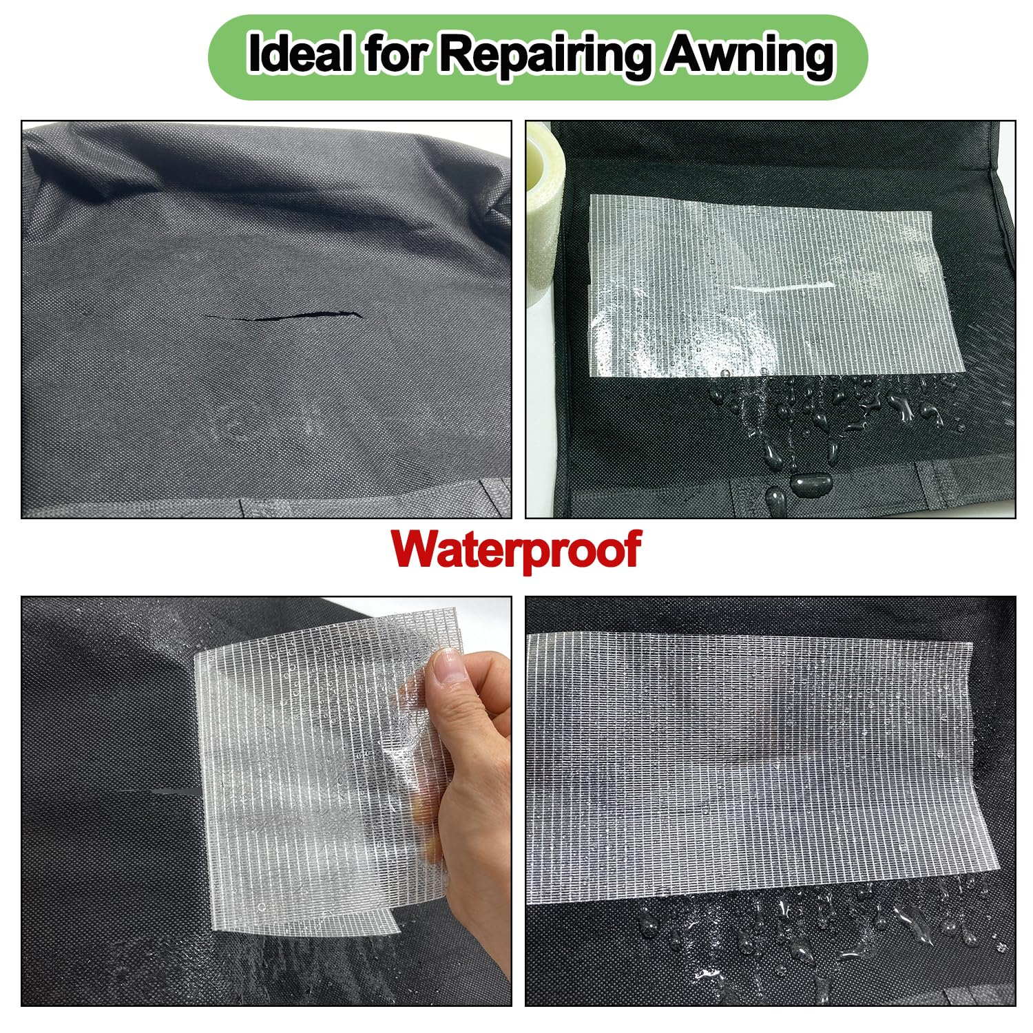 KAIHENG Fabric Repair Tape, 3.9IN X 23FT Tent Repair Kit, RV Awning Repair Tape, Tent Repair Tape, Canopy Tarp Repair Tape,Waterproof Repair Patch Kit for Sail, Trailer Awning, Boat Cover, RV Cover