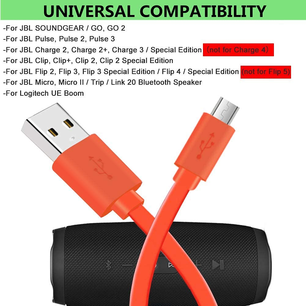 Flip 4 Replacement Cable Micro USB Fast Charger Flat Cable Fit JBL Flip 4 Flip3 Charge 2+ Charge 3 Pulse 3 Speaker Logitech UE Boom 22AWG Android Phones image number 1