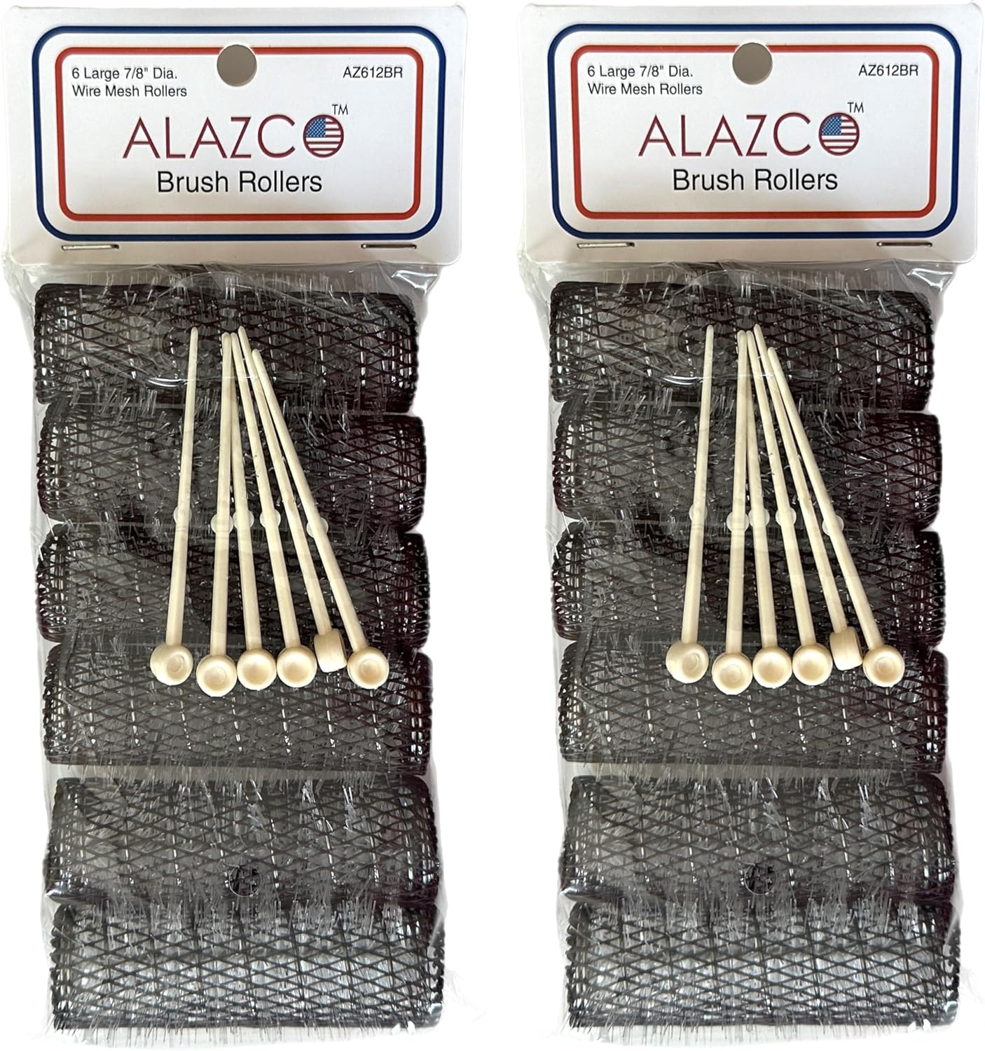 12 Pc Vintage Style Hair Rollers BRUSH ROLLERS & 12 PINS - Mesh Hair Curlers with Bristles 3"X 7/8" (12 Large Rollers & Pins) image number 2