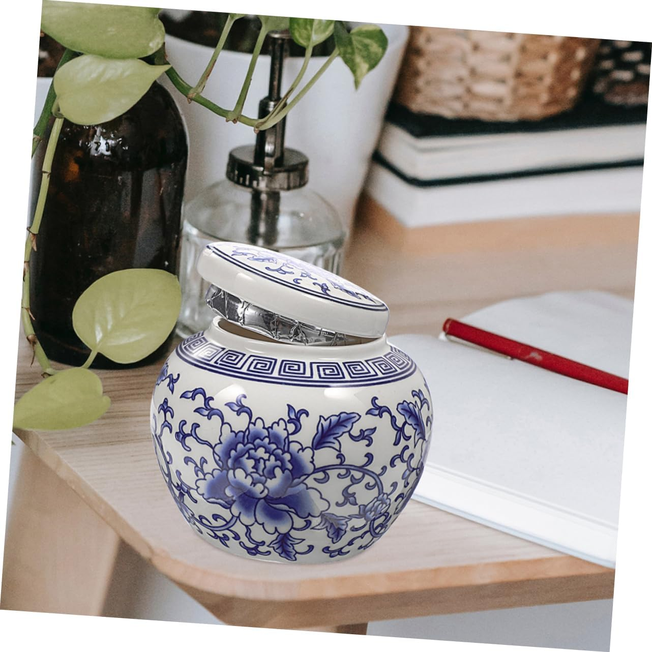 CIYODO 2Pcs Blue and White Porcelain Ceramic Canister Set, Airtight Household Tea and Spice Storage Jars, Traditional Chinese Style Multi-Function Tea Container for Kitchen and Home Use image number 2