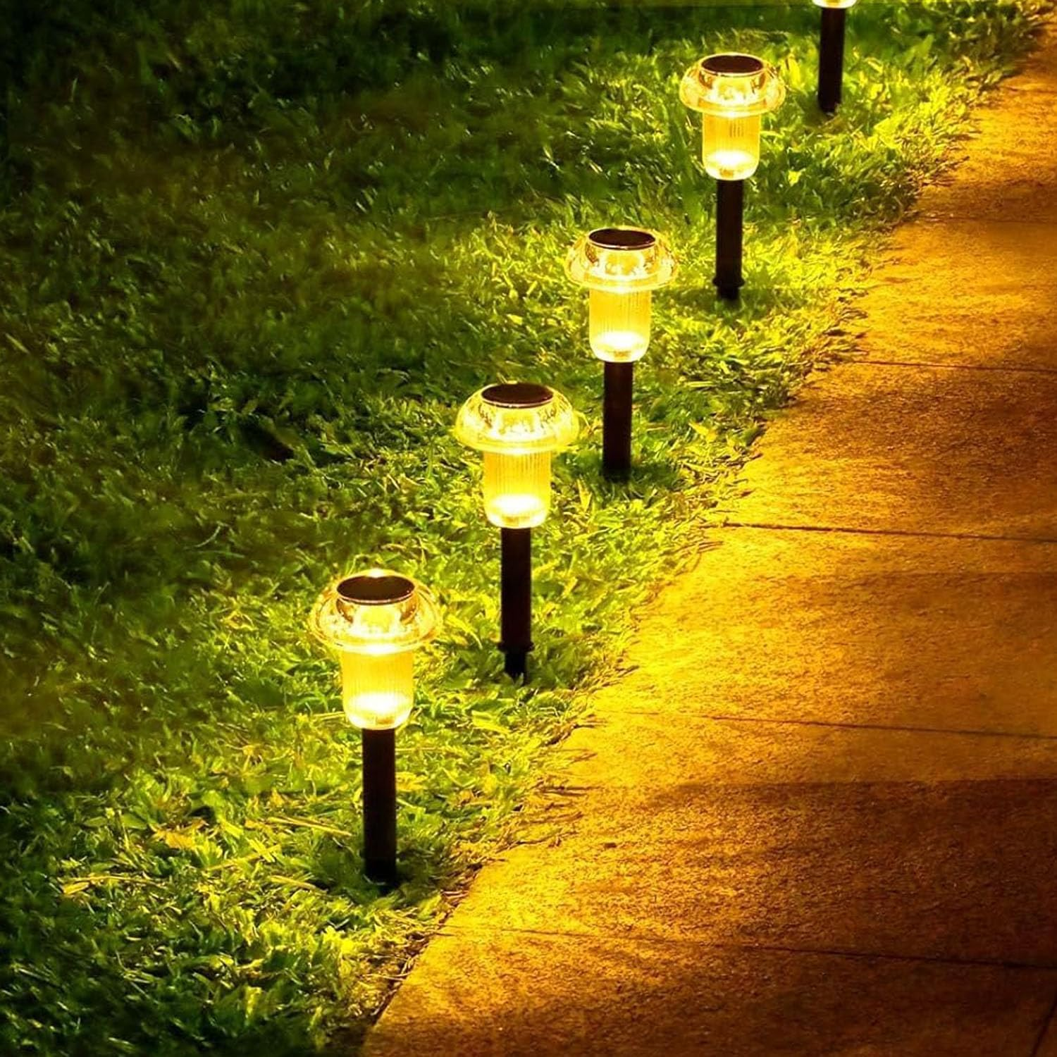 Solar Lights Outdoor Pathway Lights 4 Pack LED Waterproof Golden Mushroom Shape for Garden Driveway Walkway Landscape Path Lawn Yard Decor