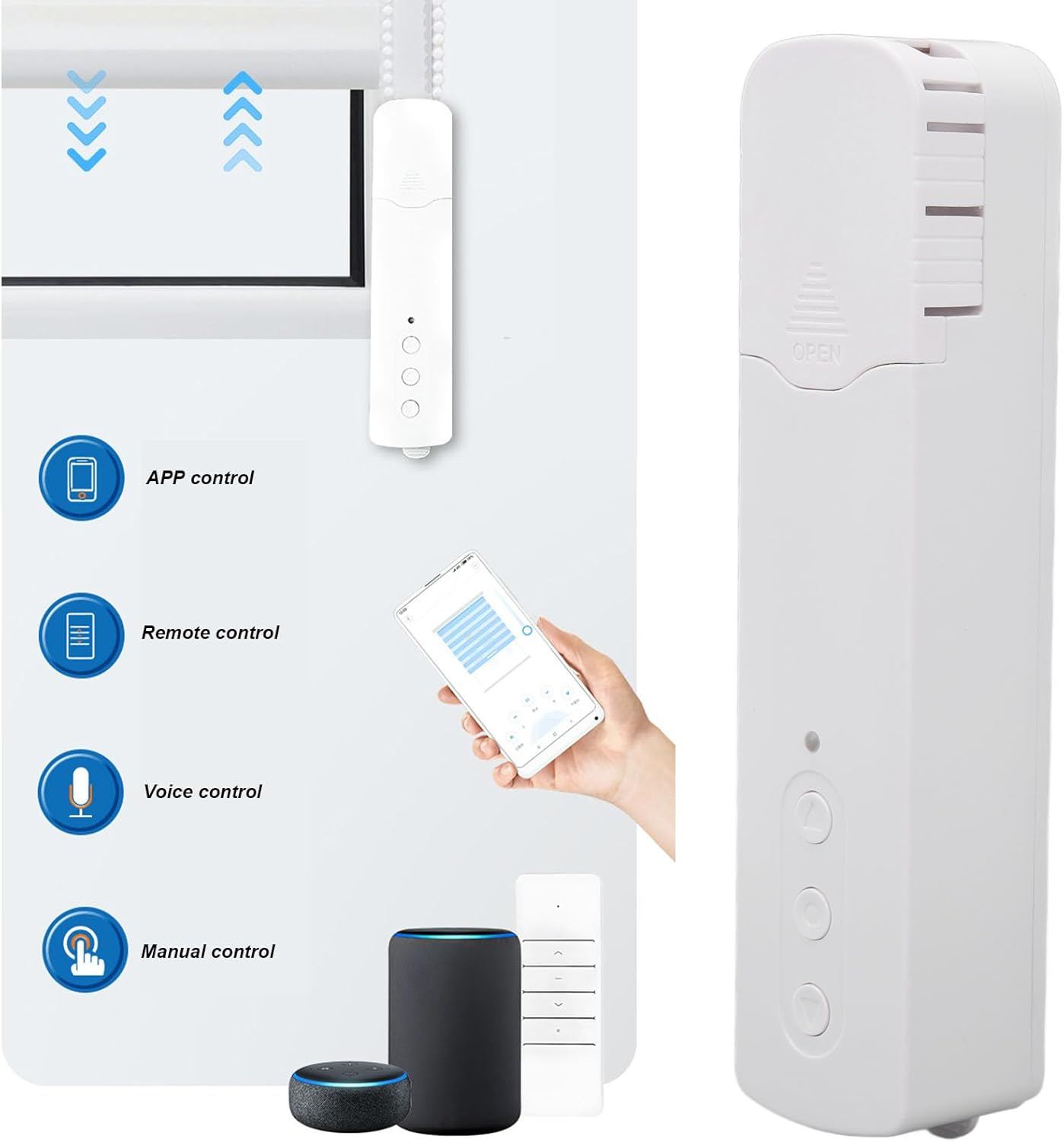 Wifi Smart Blind Motor, Motorized Smart Blinds Automation Control by Remote Controller and by Smart Phone, Voice, Timer Function, Compatible with Home Tuya Silent 30Db image number 3