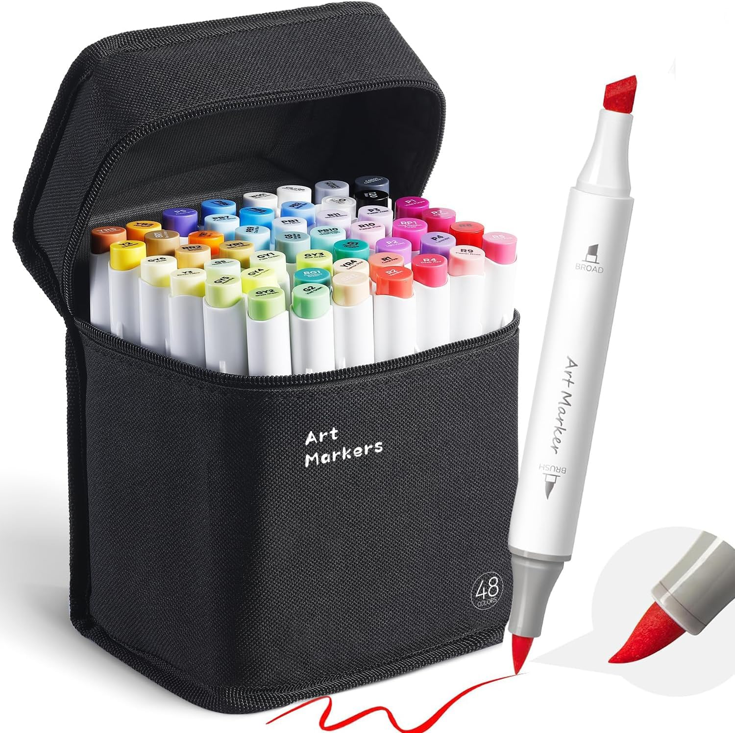 Aymxcls Art Markers Alcohol Based, 48-Color Double Tipped Coloring Drawing Illustrations, Artist Dual Tip Graphic Markers Crayon Markers for Coloring Drawing image number 1