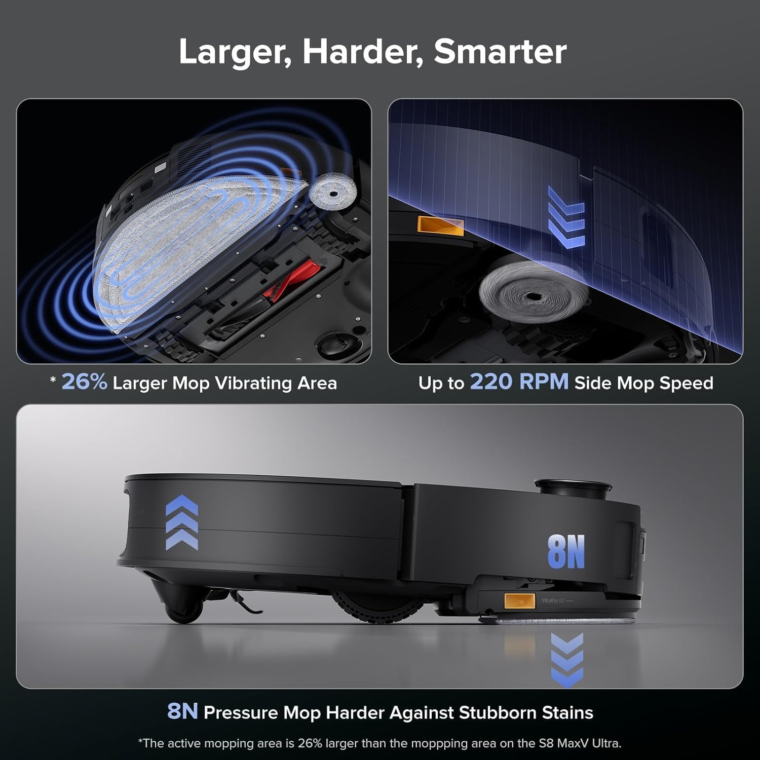 Roborock Saros 10 Robot Vacuum and Mop, 22,000Pa Suction, AI Obstacle Avoidance, 3.14-Inch Ultra Thin, Intelligent Dirt Detection, Zero Tangling Main Brush, Hot Water Mop & Dock Self Cleaning image number 4