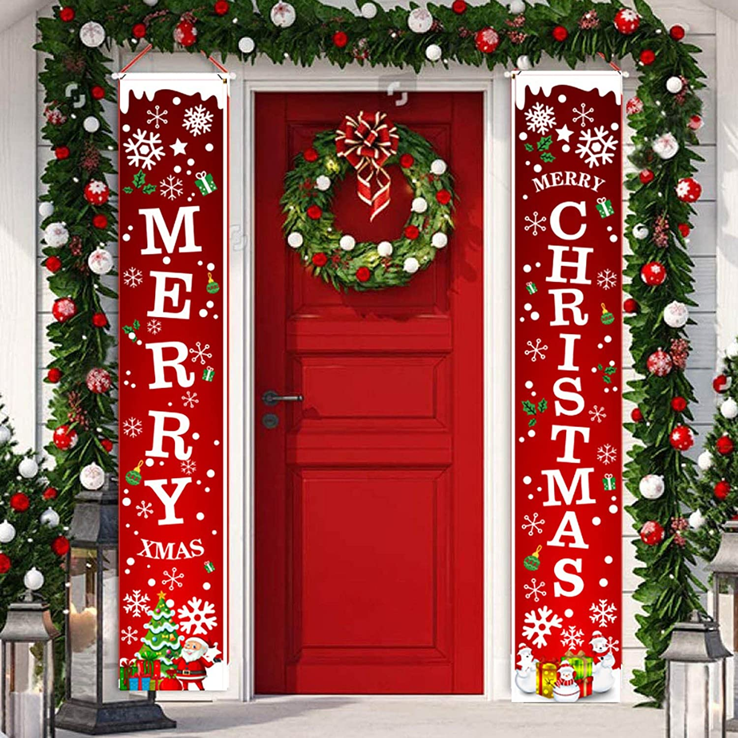 Weforu Merry Christmas Banner Porch Sign Outdoor Hanging Christmas Decorations for Xmas image number 1
