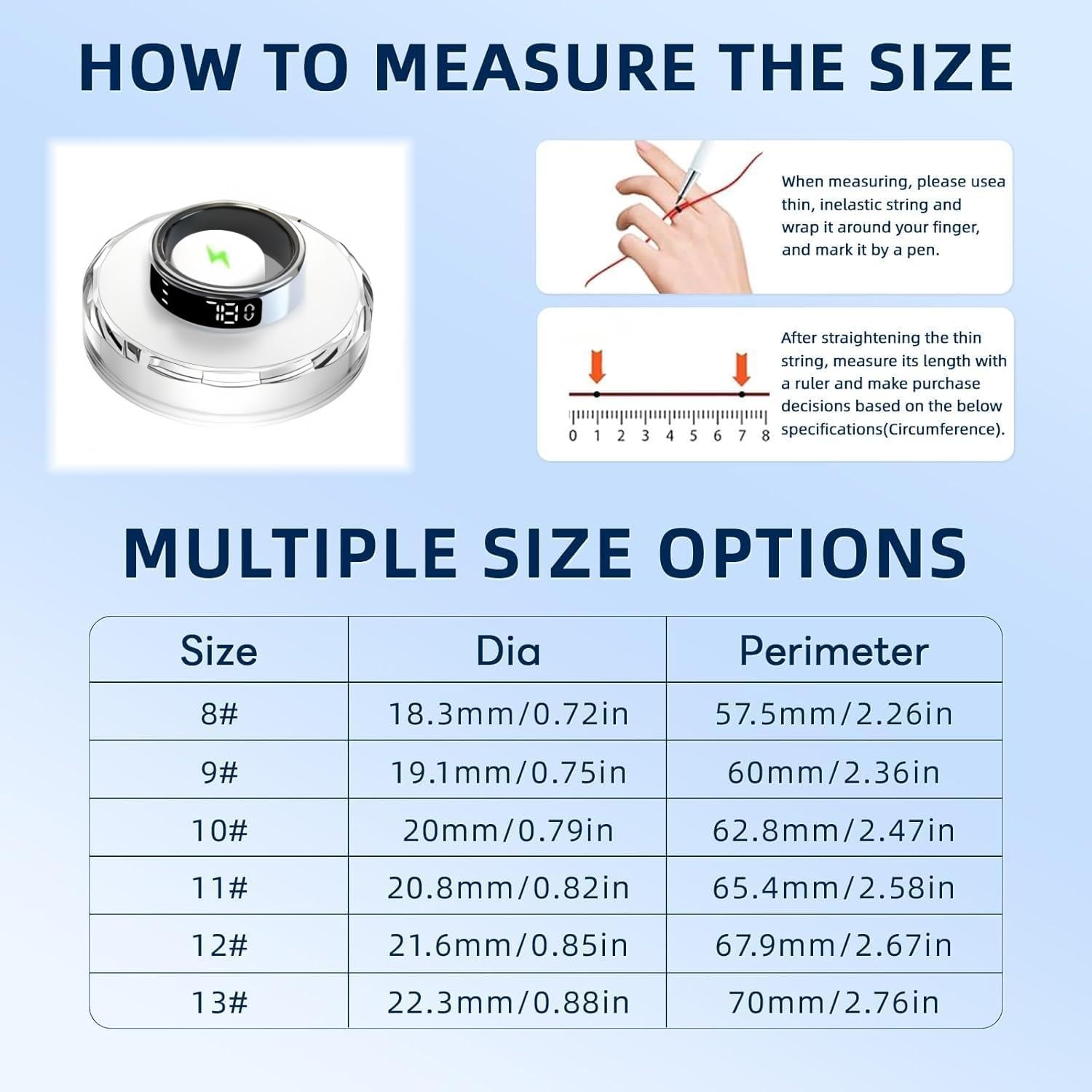 Smart Ring | 2025 New LED All-In-One Health Tracker Ring | Heart Rate, Spo2 (Blood Oxygen), Sleep & Step, Women&rsquo;S Health| Ios Android Fitness Ring | Unisex Design (Silver, #10) image number 2