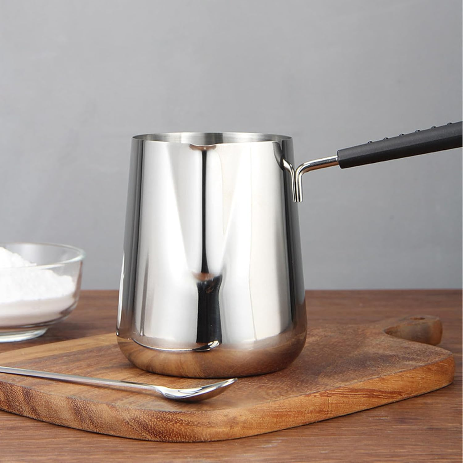 Stainless Steel Milk Butter Warmer Pot with 1Qt Turkish Coffee Pot and Boiling Pot with Spout for Stove - Ideal for Coffee, Milk, Chocolate, Maple Syrup - Durable and Insulated Handles