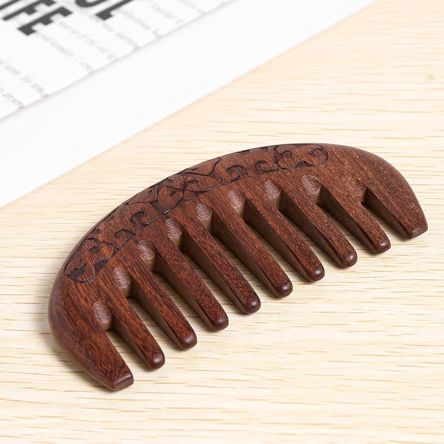 Anlayliay Wood Comb Wooden Hair Comb Natural Comb-Anti Static Massage through the Comb (Flower-Wide Tooth) image number 3