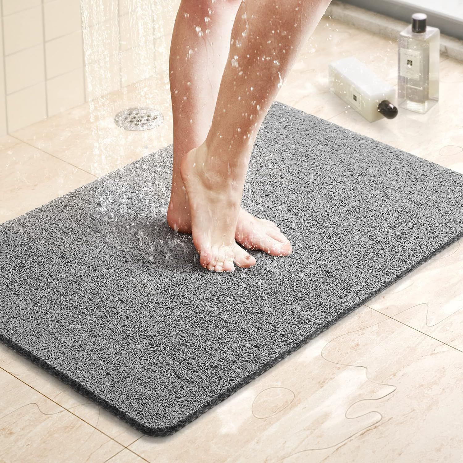 Luxstep Shower Mat Bathtub Mat,24X16 Inch, Non-Slip Bath Mat with Drain, Quick Drying PVC Loofah Bathmat for Tub,Shower,Bathroom (Phthalate Free,Grey) image number 1