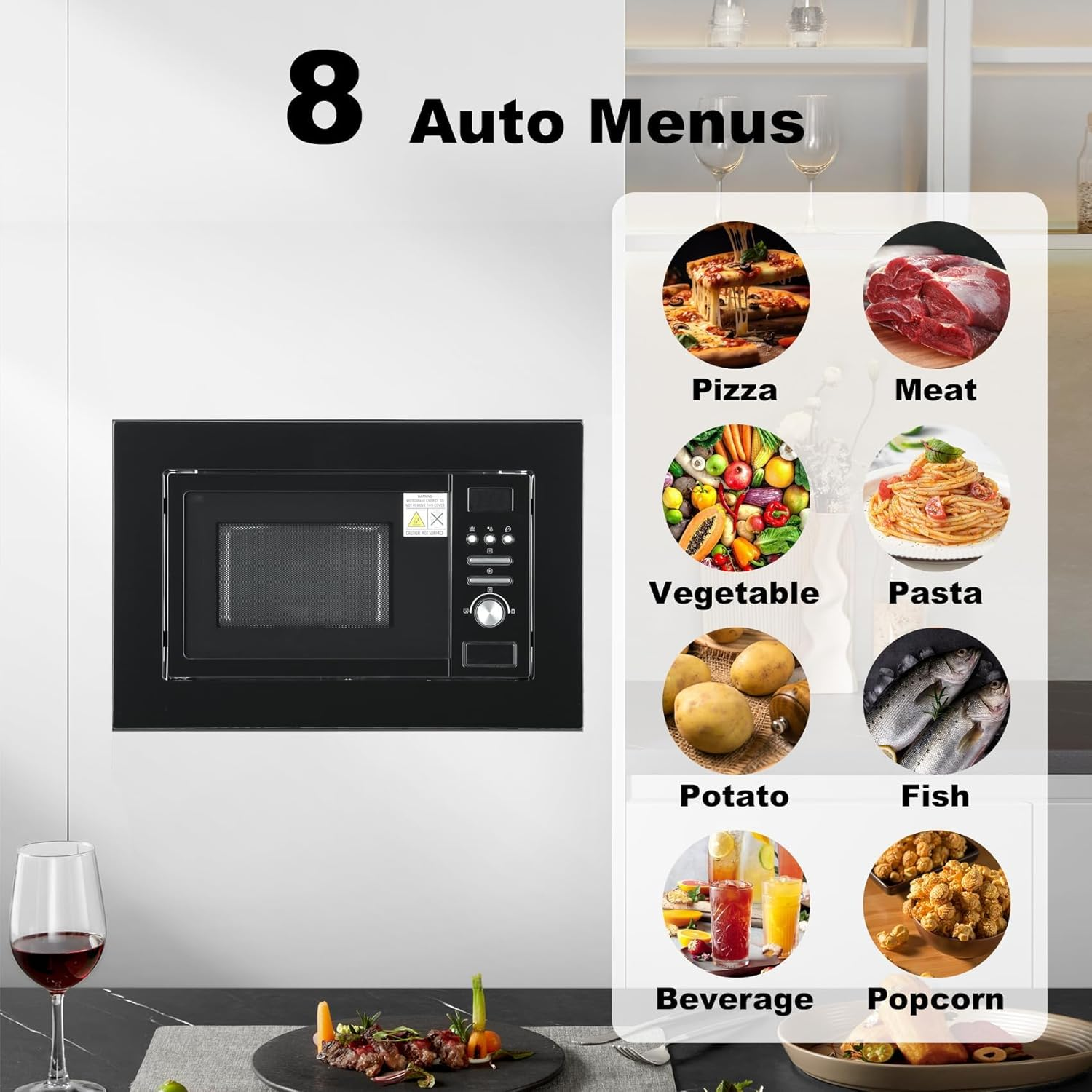 SMETA Integrated Built in Microwave Oven with 20L Capacity, Large LED Display, Frame Included with Auto Defrost, Glass Turntable and 8 Auto Programs High Temperature - in Stainless Steel image number 6