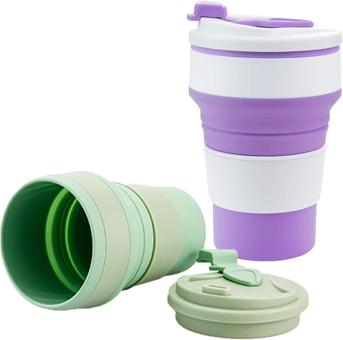 Pack of 2 Silicone Folding Cups, 350 Ml, Portable Folding Cup, Silicone Foldable Travel Cup, for Outdoor Picnics, Camping and Hiking (Green, Purple) image number 5