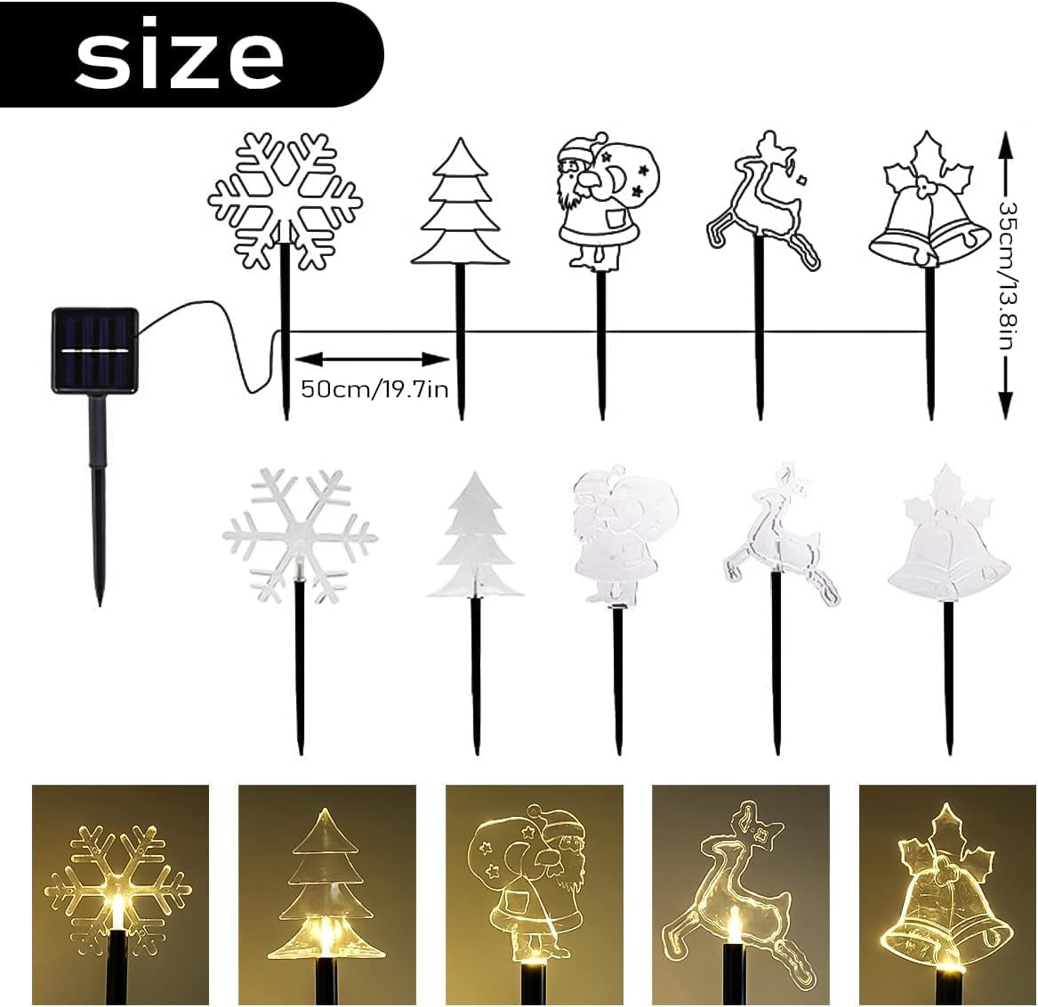 5 Pack Outdoor Solar Garden Pathway Stake Decorations Lights, Landscape Reindeer Santa Claus Christmas Tree Bell Lights Yard Lawn Walkway Winter Holiday Decor, Xmas Ornament Gifts(Combined Type) image number 3