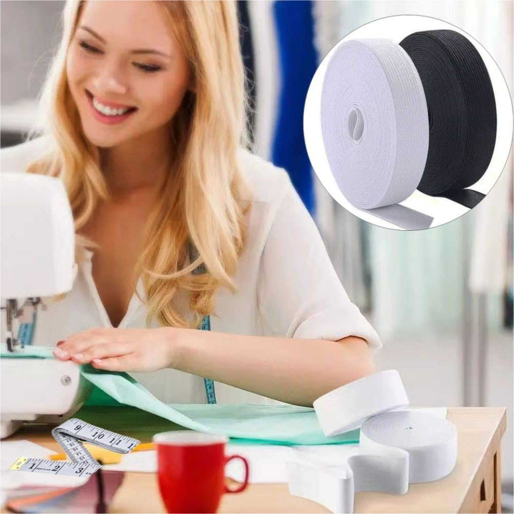 2 Pack Knit Elastic Spool, YIFARUBE 1 Inch 10 Yards Elastic Band Heavy Stretch High Elasticity for Sewing Craft Craft DIY Projects (Black & White)