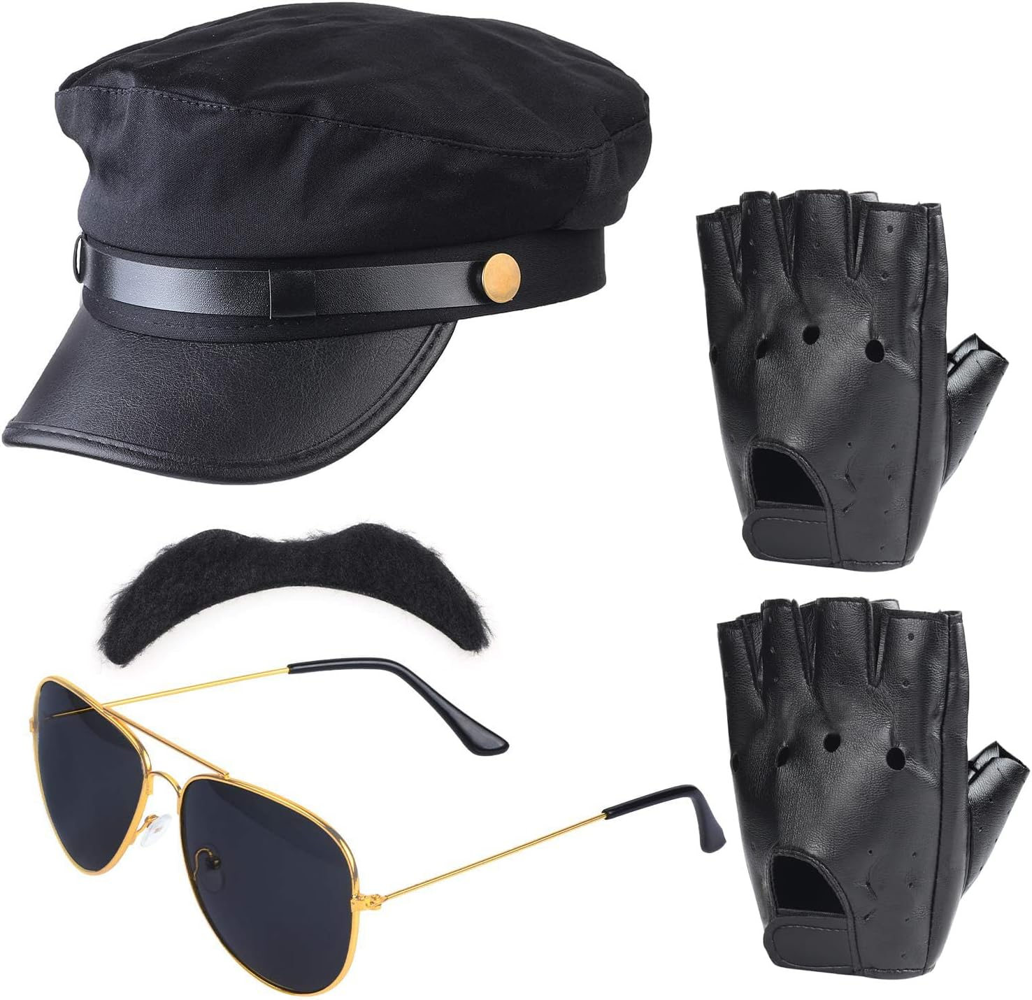 Beefunny Chauffeur Costume Limo Taxi Driver Hat Gloves Set