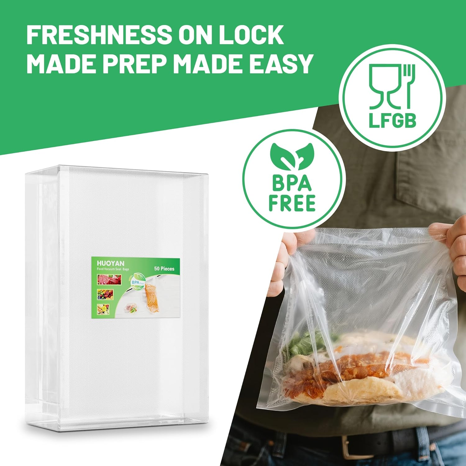 50Pcs Vacuum Sealer Bags for Food 20X30Cm Vacuum Seal Freezer Bags Pre-Cut Commercial Grade Vac Seal Meal Bags for Food Saver Storage, Meal Prep or Sous Vide image number 5